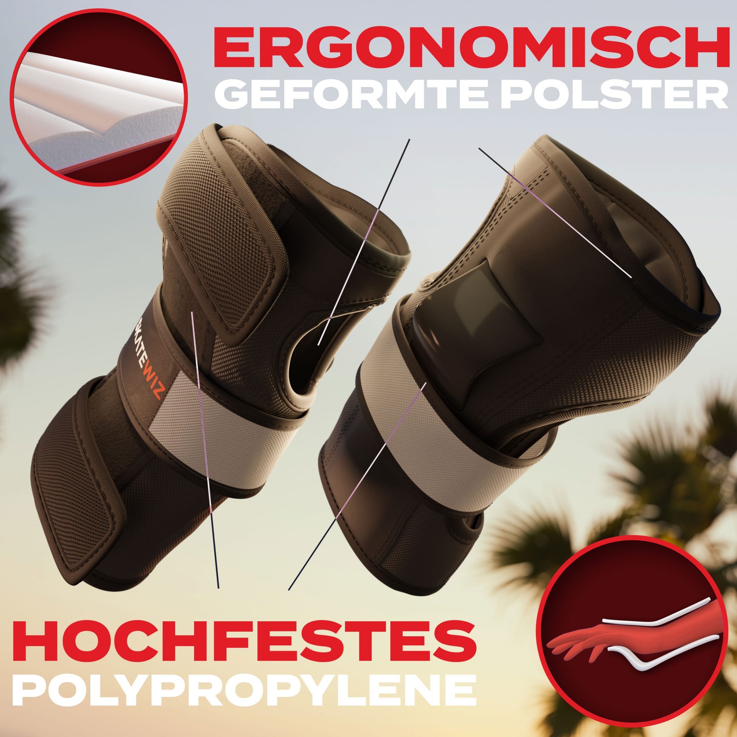 SKATEWIZ Protektoren-Set SHIELD - Skateboard Schonerset für Jugendliche und Erwachsene (Inliner Protektoren Damen Ellbogenschützer Herren, 7-tlg., Handschoner,  – Bild 2 von 5