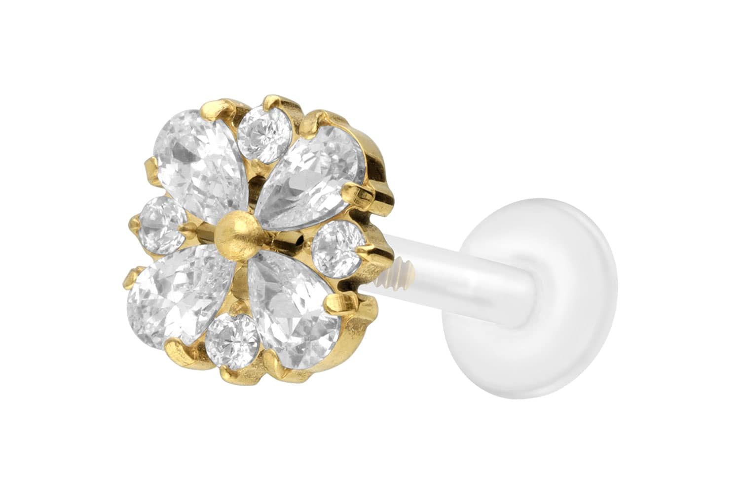 Piercing-Set PTFE Labret mit Innengewinde + Titan-Aufsatz KRISTALLORNAMENT