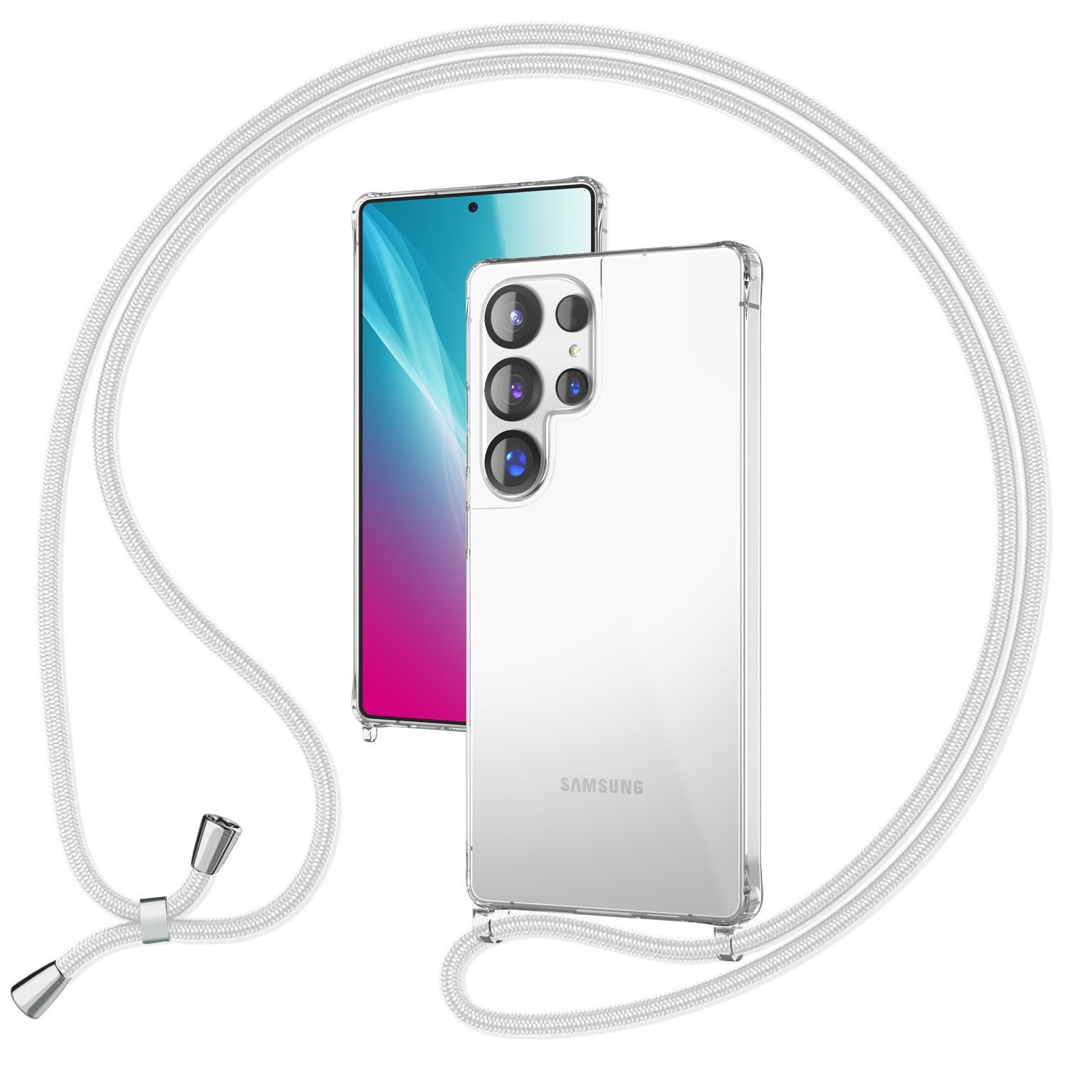 Nalia Smartphone-Hülle Samsung Galaxy S25 Ultra 17,5 cm (6,9 Zoll), Hangit / Klare Umhängehülle / Verstellbares Handyband / 160cm Kette
