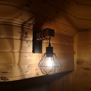 WILGOON Wandleuchte Retro Wandleuchte Holz Innen Wandlampe Vintage, im Industrial Design, LED wechselbar, Wandlampe Innen, Retro Wandleuchte, mit Schalter E27, LED wechselbar