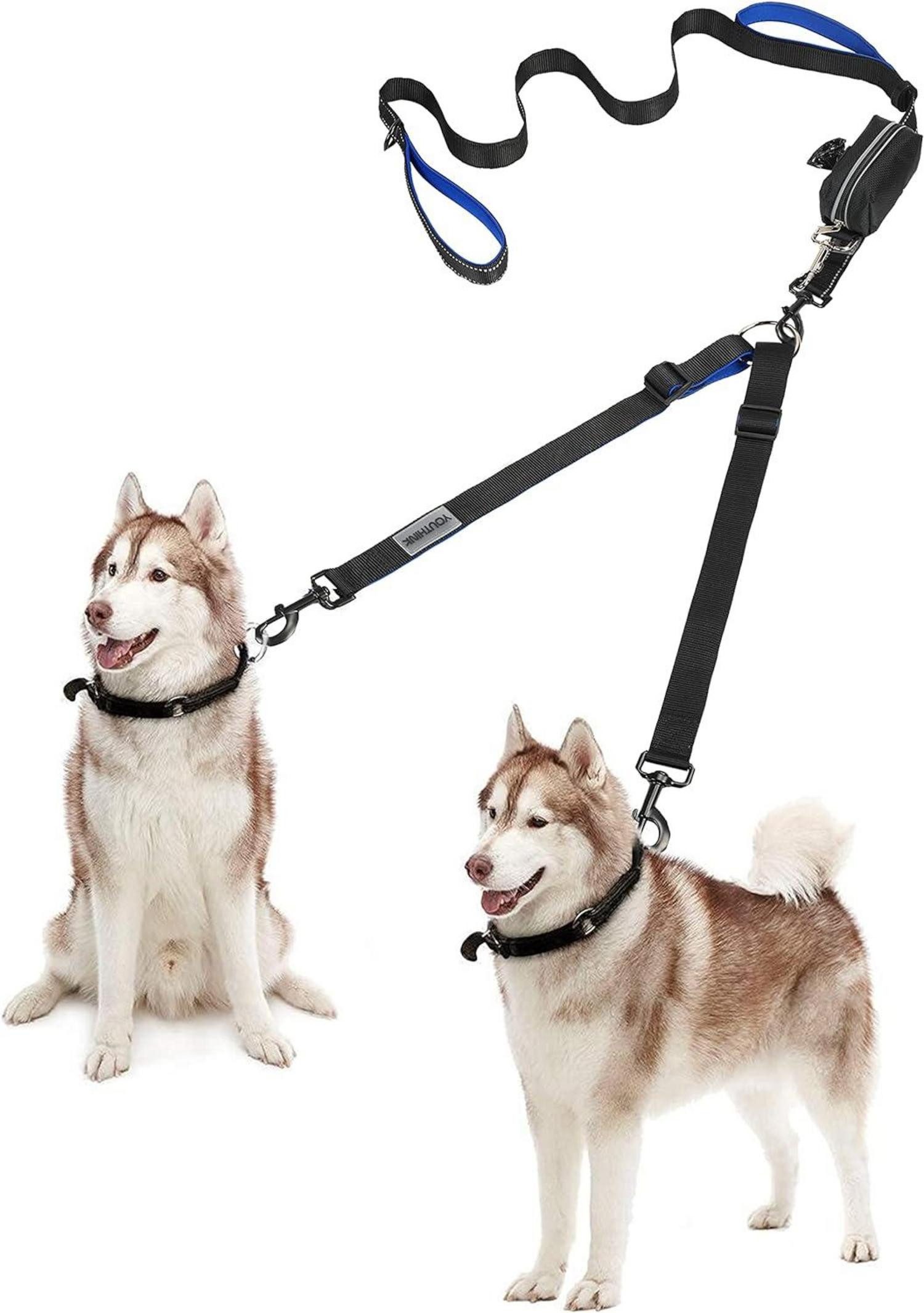 Tier-Halsband Hundeleine Doppelleine für 2 Hunde Reflektierend Verstellbar Bis 50 kg