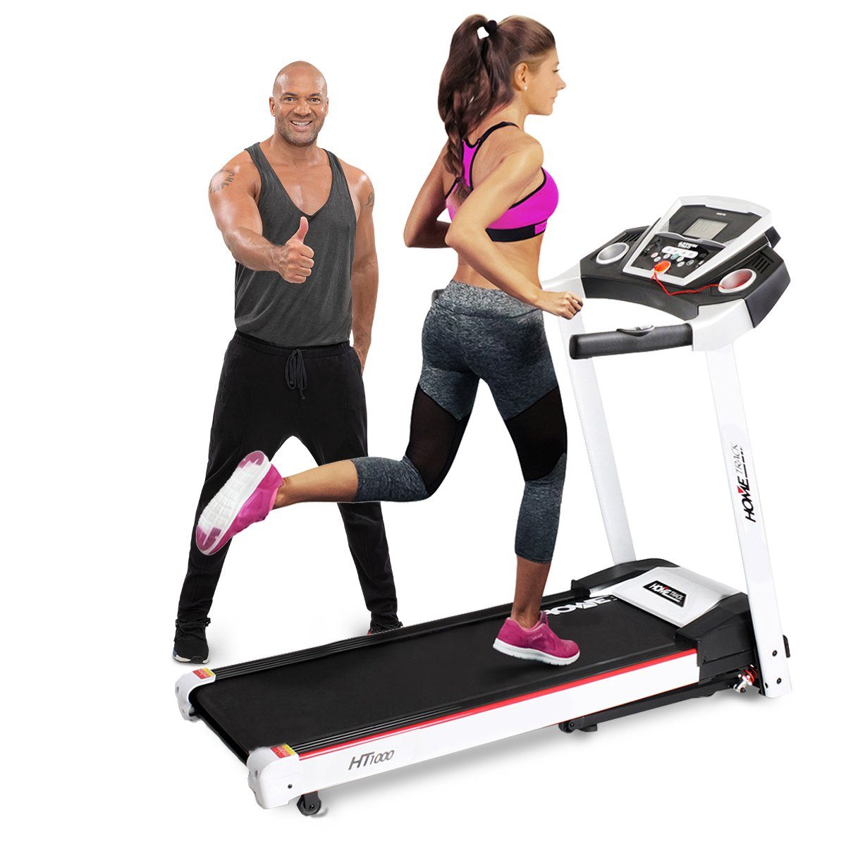 Miweba Sports Laufband Profi Sportgerät HT1000F - 16 km/h - 6% Steigung - klappbar (Treadmill, Trainingsgerät, Fitnessgerät, Heimtrainer, Speedrunner, Fitness, Workout, 1-tlg., 120 kg Traglast, 12 Laufprogramme, 4 Quick-Speed Programme, Steigungsverstellung bis 6%, 3.5 PS, LCD-Display, Handy- & Tablethalterung, Safety-Key mit Klemme, Getränkehalter, 1.300 W Motor, stoßgedämpfte Lauffläche, Pulsmessung), Fitnessgeräte Sportgeräte für Zuhause elektrisch Weiß