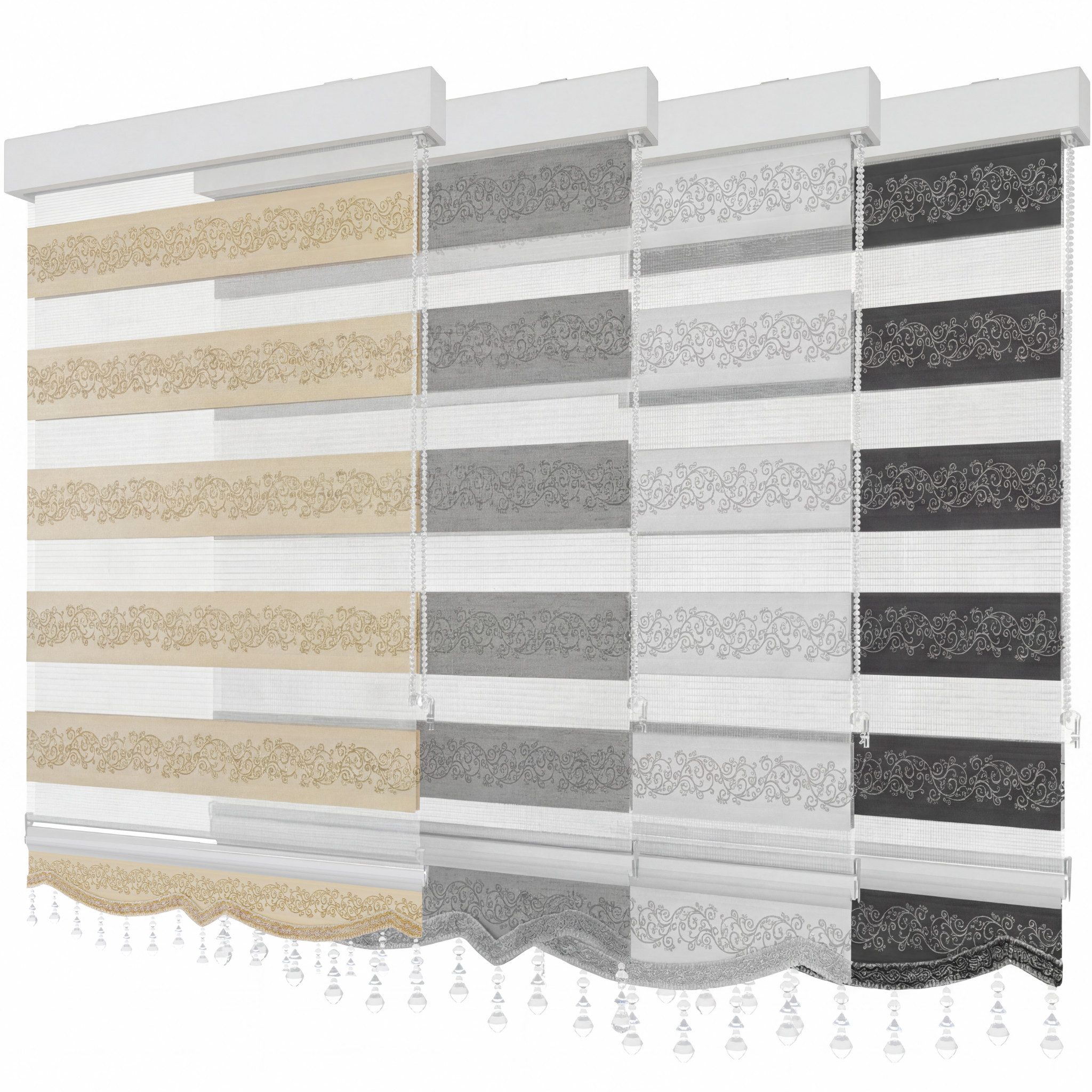 Doppelrollo Duorollo Doppelrollo mit Kassette Rankenmuster und Perlen Höhe: günstig online kaufen