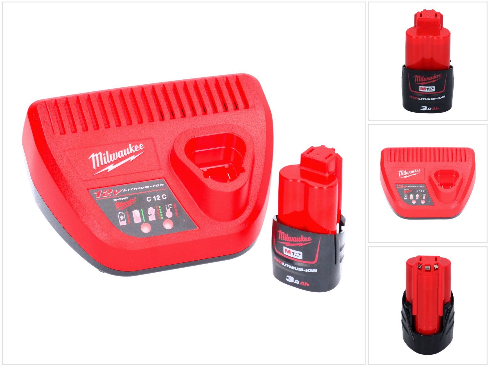 Milwaukee M12 NRG-301 Akku Starter Set 12 V 3,0 Ah / 3000 mAh Li-Ion Akku (493 Akkupacks