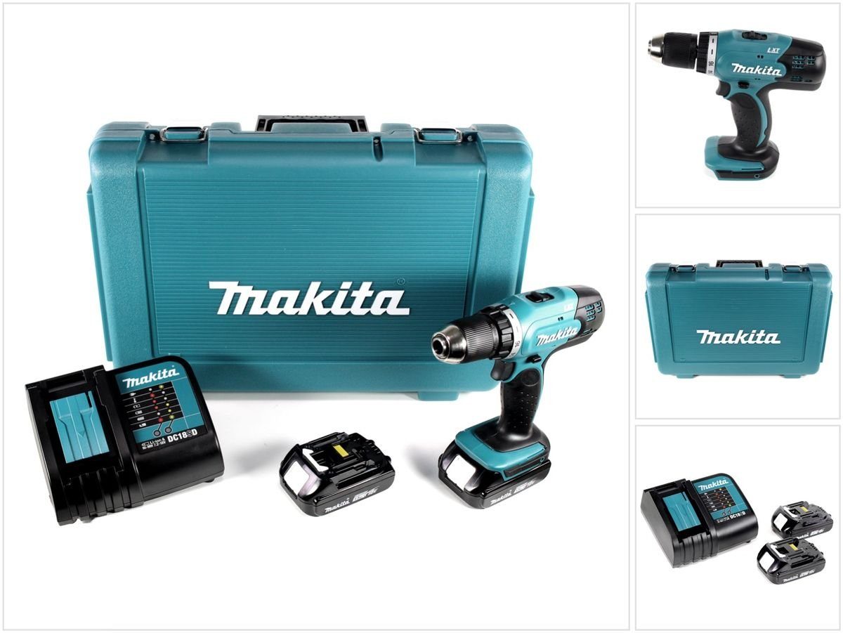 Makita Säulenbohrmaschine DDF 453 SYE Akku Bohrschrauber 18 V 42 Nm + 2x Akku 1,5 Ah + Ladegerät