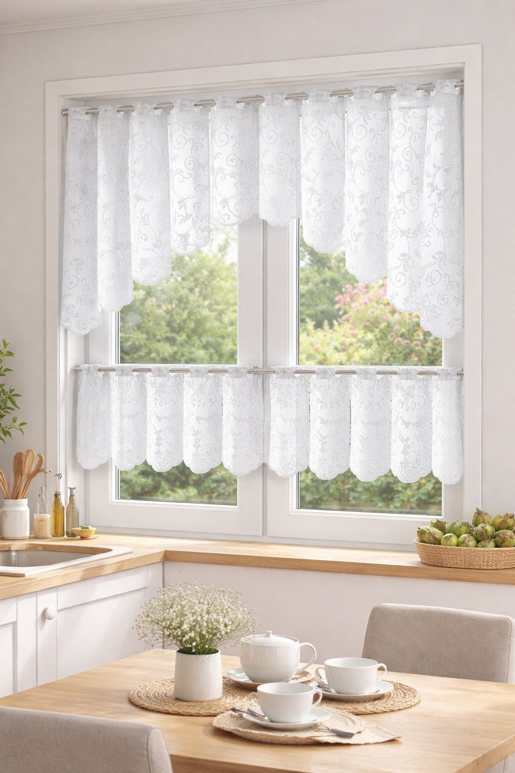 EXPERIENCE Scheibengardine Bistrogardine 2 Teilig 1x HxB 30cm x 150cm und 1x HxB 75cm x 150cm (2 St), Stangendurchzug, transparent