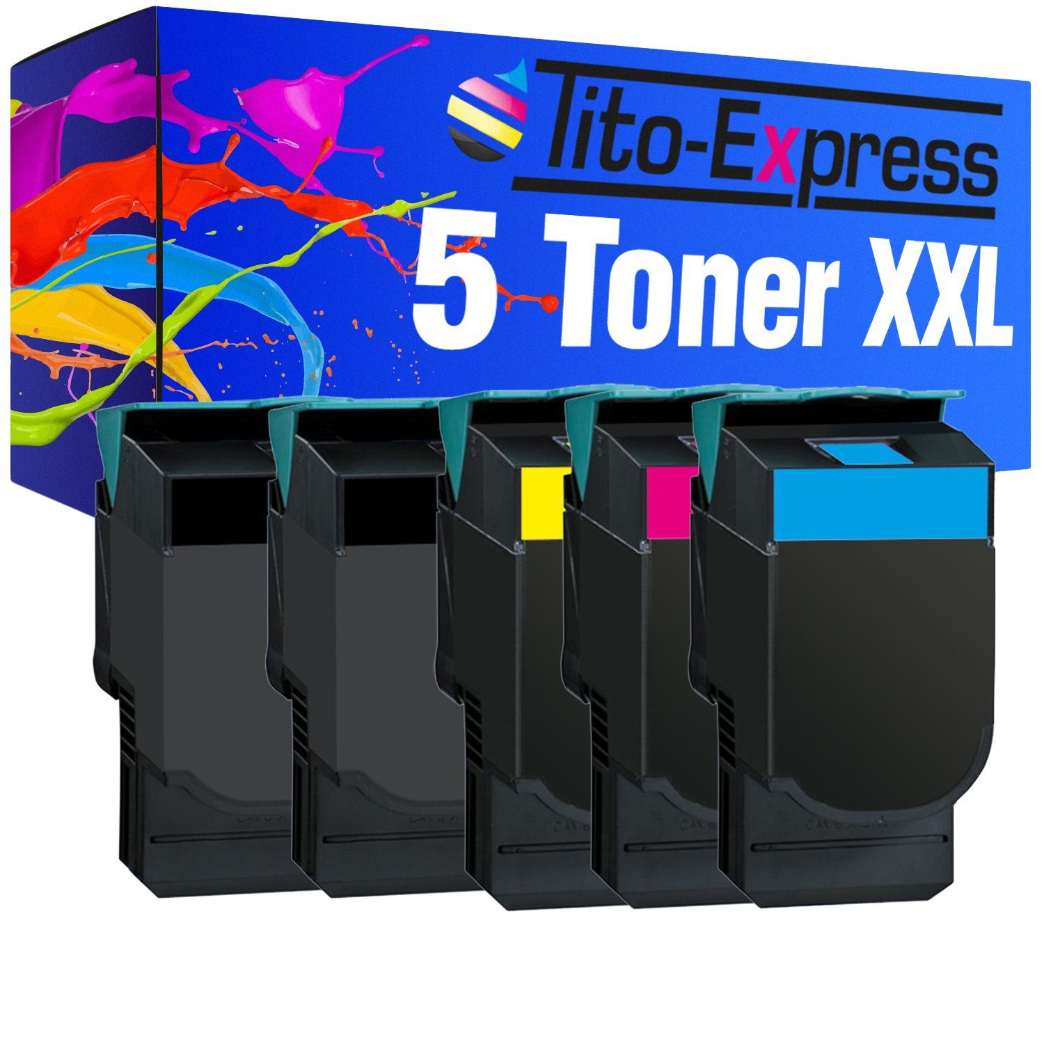 Tito-Express Tonerpatrone 5er Set ersetzt Lexmark C 540 Lexmark C-540 LexmarkC540, für C540 N C543DN C544N C544DN C544DTN