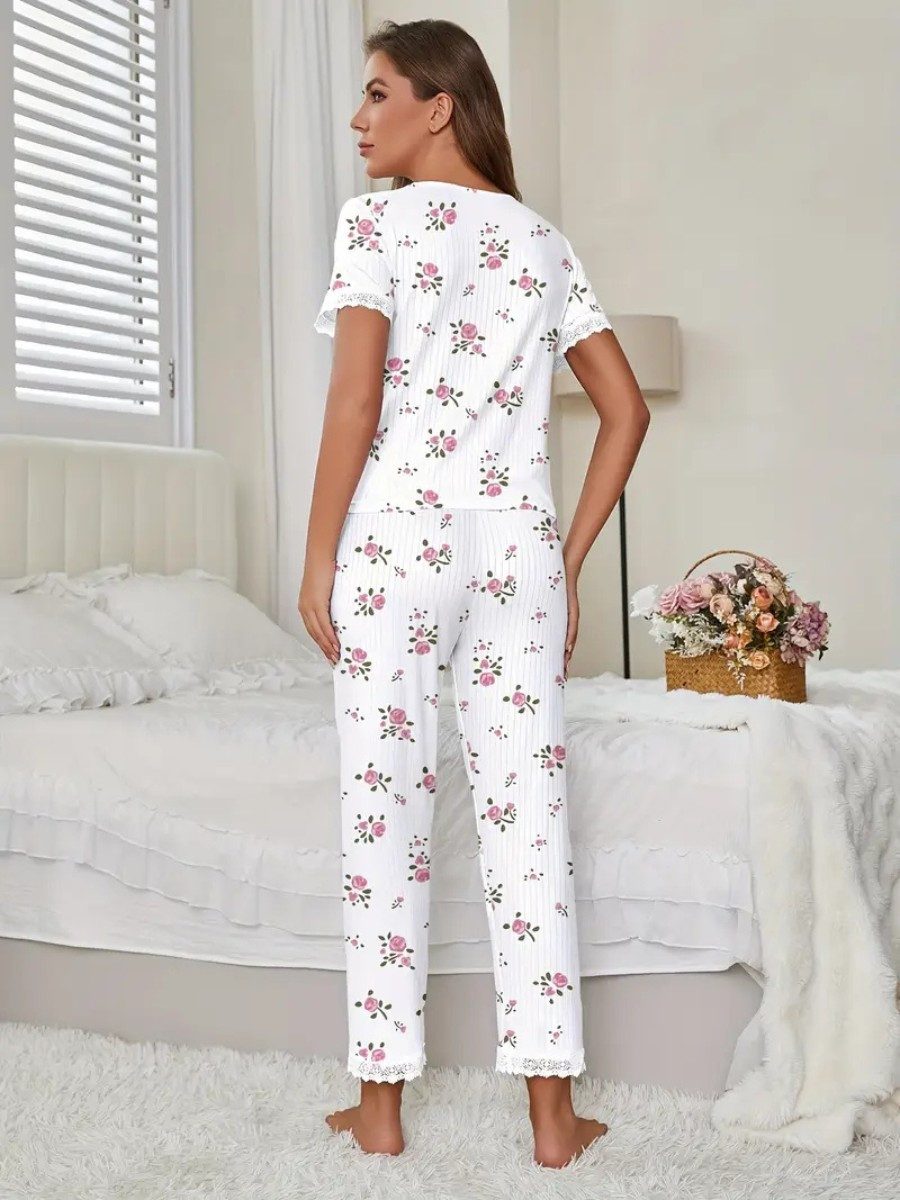 Elegant Love Pyjama Schlafanzug für Damen – gemütliche Loungewear mit Blume günstig online kaufen