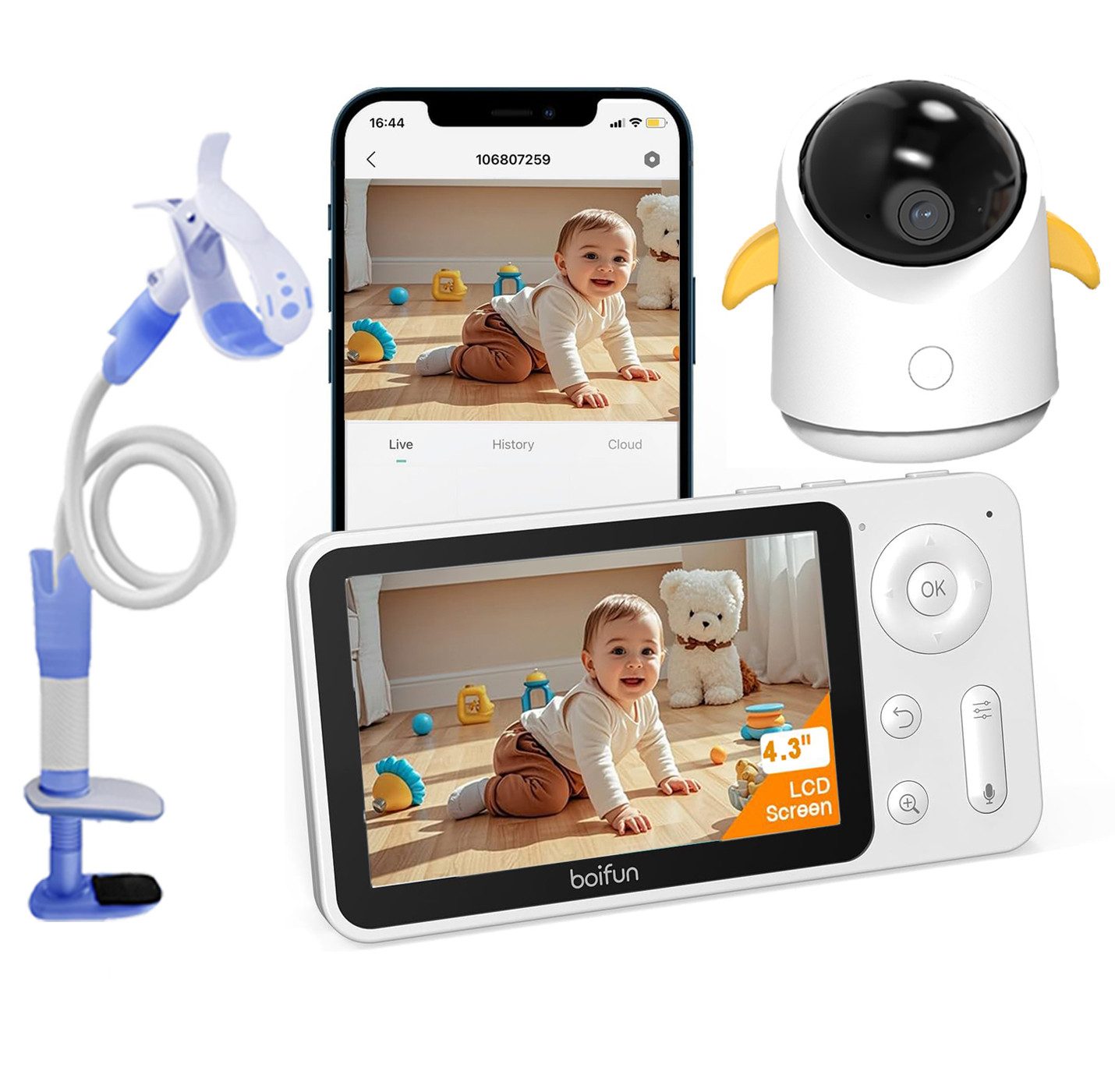 Video-Babyphone 2MP Babyphone mit Kamera 4,3 Zoll Display WLAN Babyphone und APP