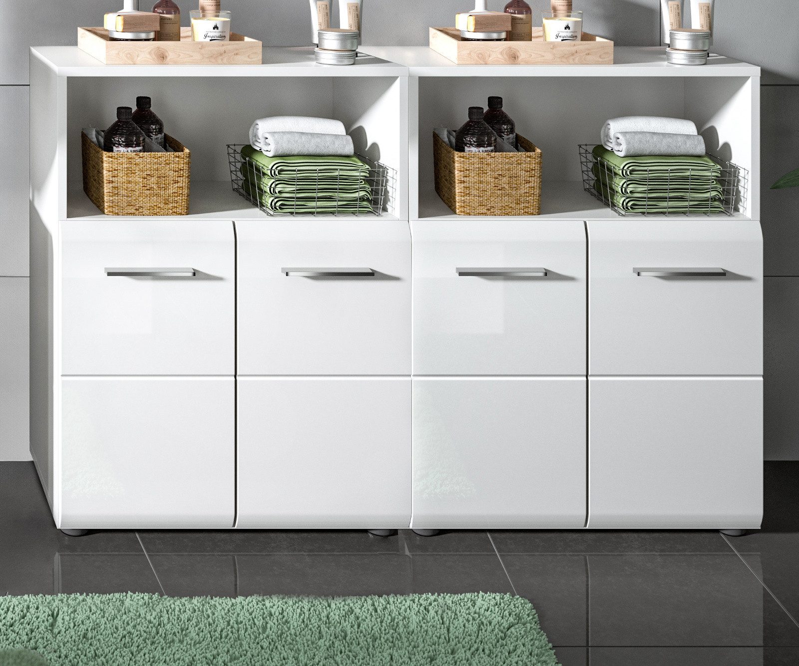 Inn.Furn Badkommode Cover (Spar-Set 2x Badschrank in Weiß Hochglanz, gesamt 120 x 80 cm, 2x 60 x 80 cm), einzeln oder als Doppelkommode