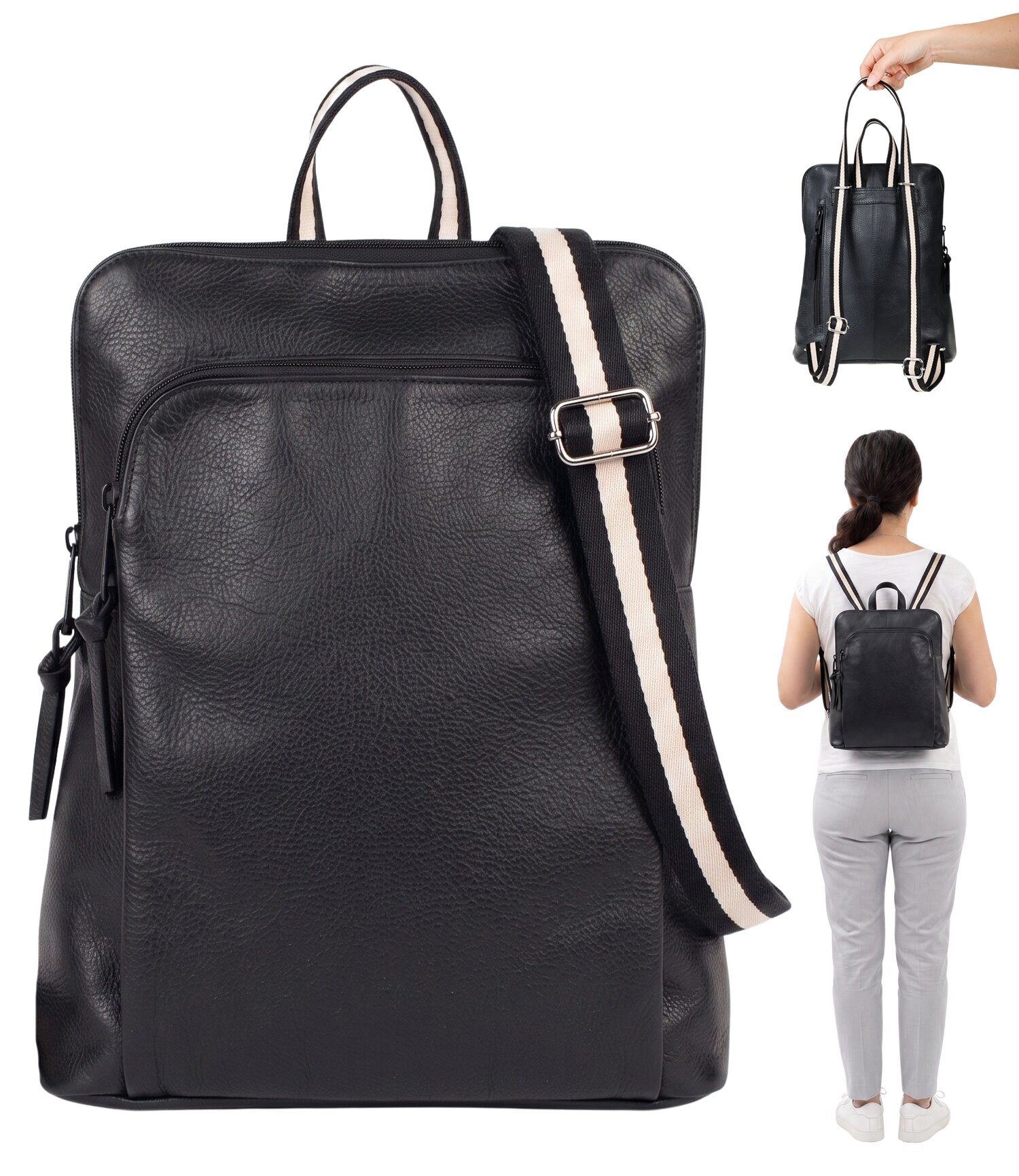 Alessandro Salvatore Cityrucksack Rucksack Leder Damen klein Echtleder Tasche, Damenrucksack small Handtasche Freizeitrucksack Rom 12979 + Etui