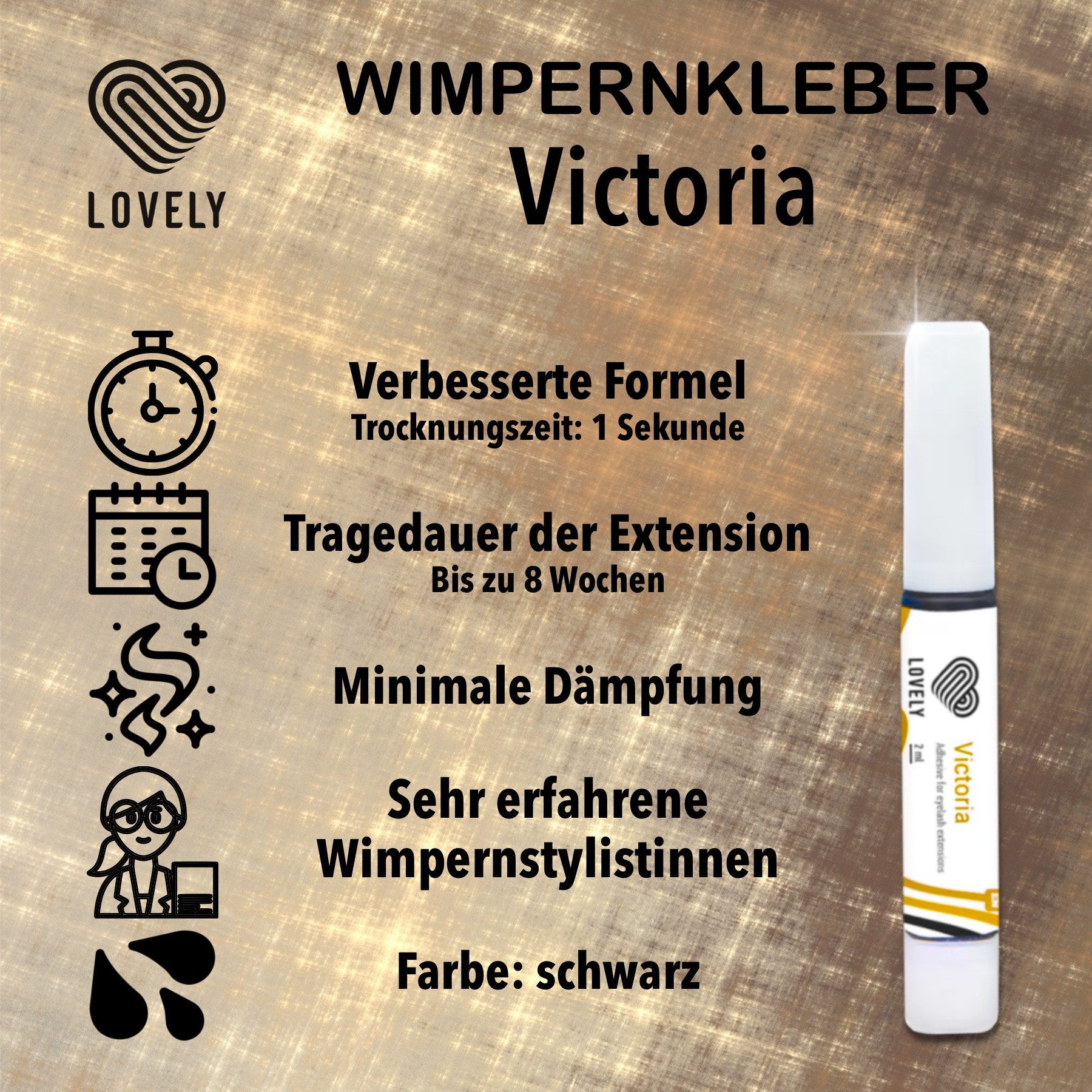 Lovely Wimpernkleber Lovely Wimpernkleber VICTORIA für Wimpernverlängerung 2, 5, 10ml, Für professionelle WImpernverlängerung, Schnelle Trocknungszeit