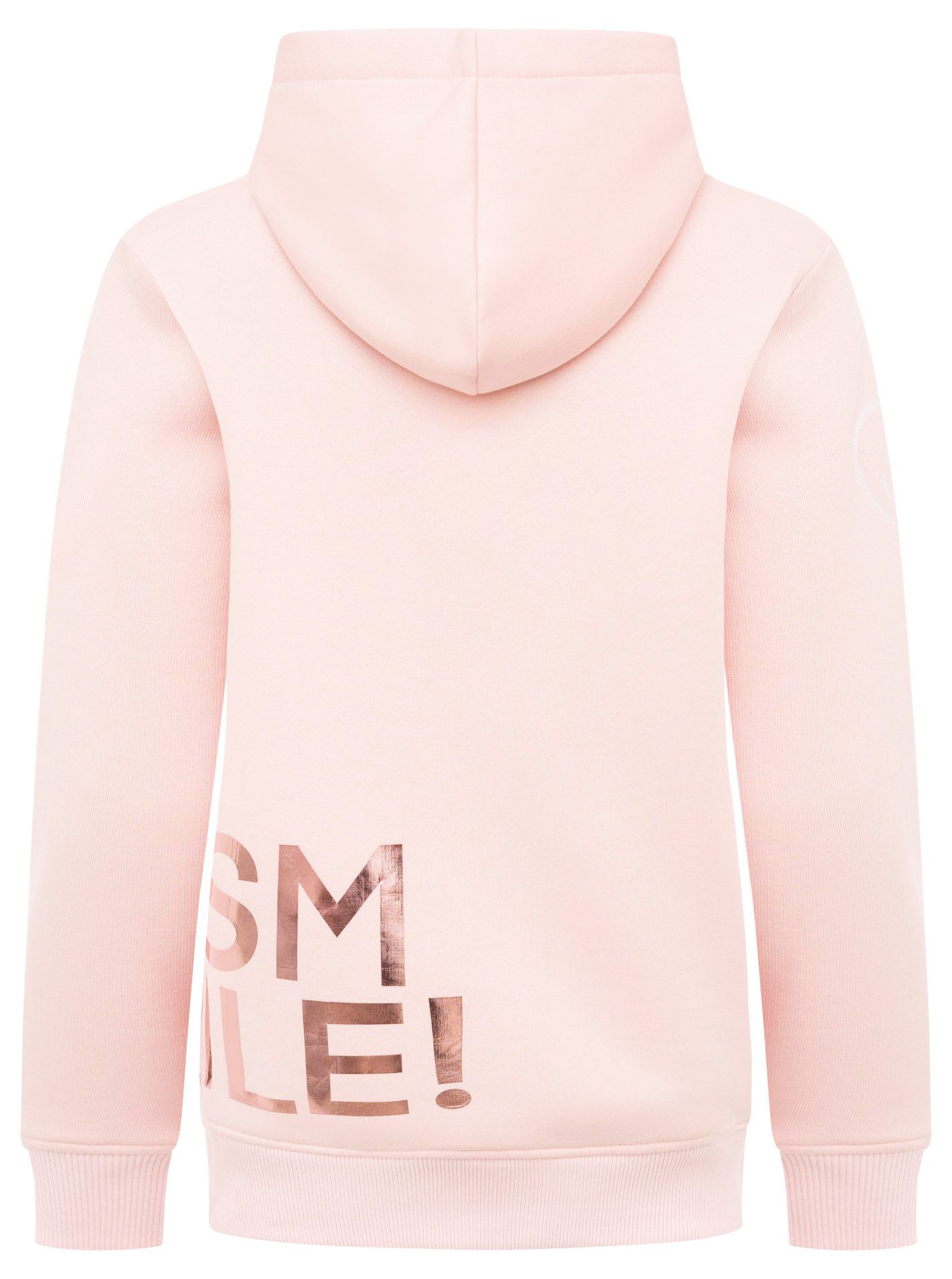 Zwillingsherz Hoodie "Alissa Shiny" glänzender Print, Daumenloch, Kordel, gesticktes Herz am Ärmel – Bild 4 von 5