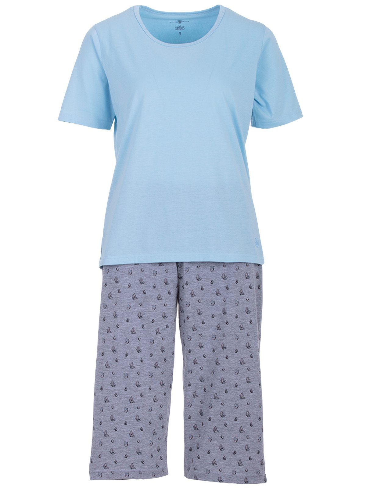 zeitlos Schlafanzug Pyjama Set Schmetterling - blau Capri