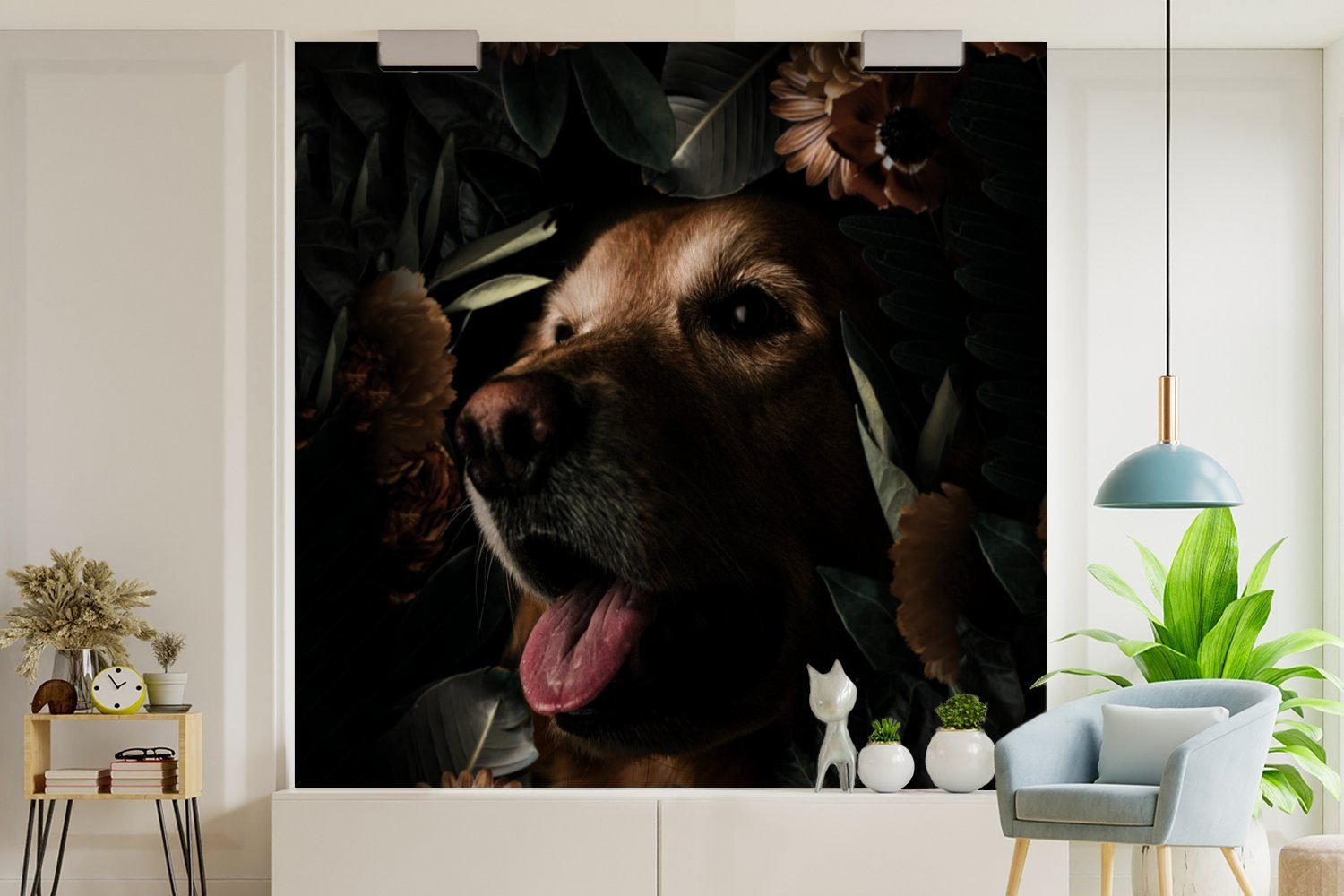 Fototapete für Hund Schlafzimmer, (5 MuchoWow oder Vinyl bedruckt, Botanisch, Wandtapete Blumen Wohnzimmer - Tapete Matt, St), -