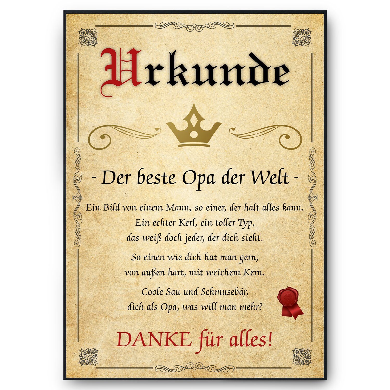 Tigerlino Poster Bester Opa Urkunde Geschenkidee Bild Opa Geschenk von Enke günstig online kaufen