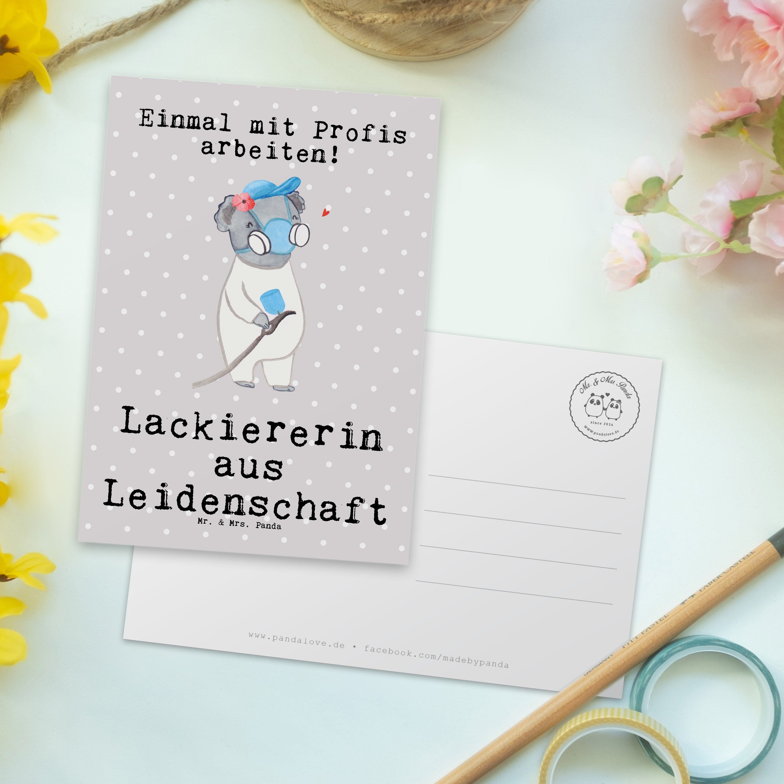 Mr. Lackiererin aus Postkarte - Pastell & Mrs. Panda Leidenschaft Grau Mitarbeiter Geschenk, -