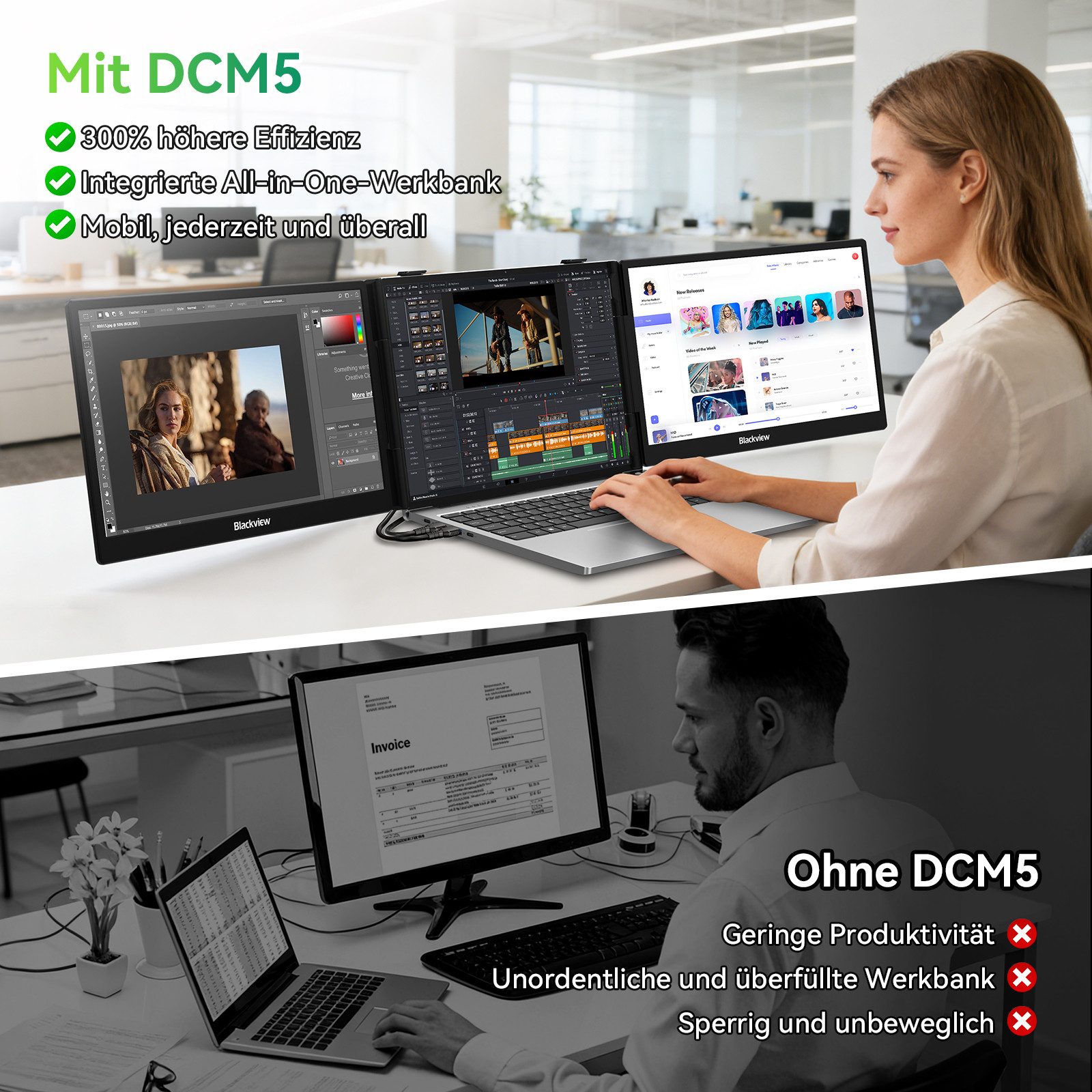 blackview FHD Gaming Monitor, Laptop-Bildschirm-Extender, Dual-Screen, IPS LCD Portabler Monitor (1920x1200 px, Full HD, IPS, 1kg, 16:10, 14-17,3 Zoll & Windows/Mac/Android/Chrome-Kompatibilität)