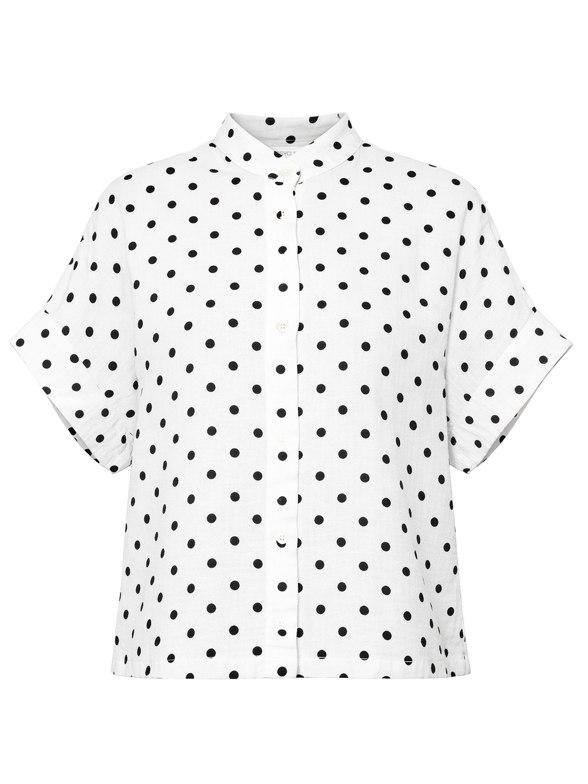 SASSYCLASSY Langarmbluse Kurzarm Musselin Bluse mit Punkten für Damen Leichte Bluse aus Baumwollte mit V-Ausschnitt im oversized Fit