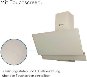 wiggo Kopffreihaube Dunstabzugshaube WE-E623G creme 60cm, Abluft Umluft Dunstabzug 300m³/h - LED Touch-Display 3 Stufen