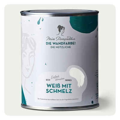 MissPompadour Wandfarbe Weiß mit Schmelz - abwaschbare Wandfarbe mit hoher Deckkraft 1 L, scheuerbeständig und wasserbasiert