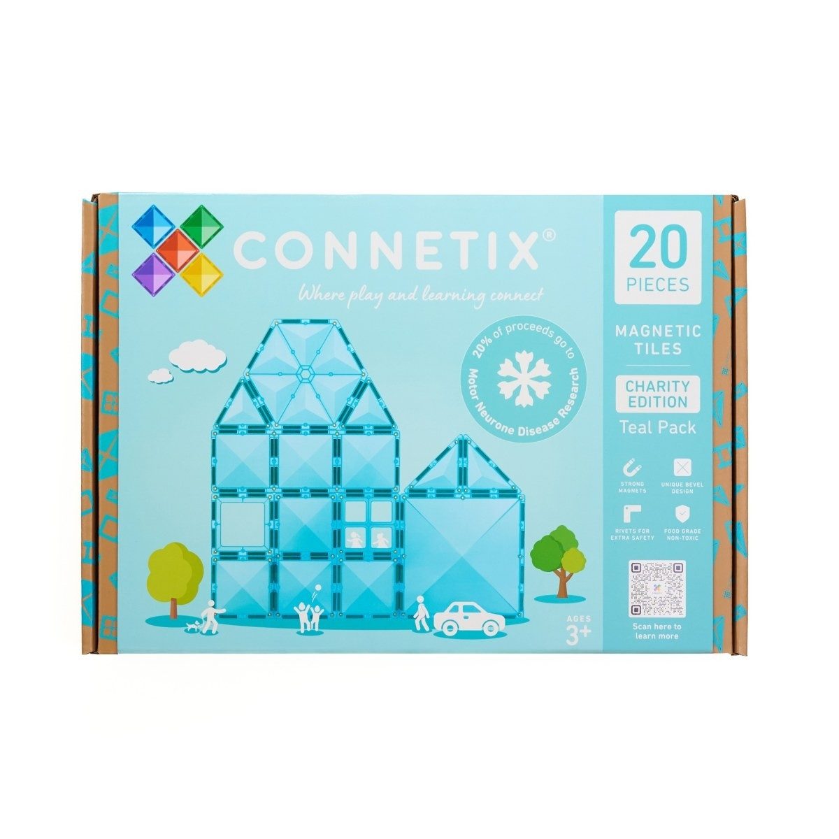 Connetix Magnetbausteine 20-teilig Charity Set Blau, Konstruktionsspiel ab 3 Magnetspielbausteine