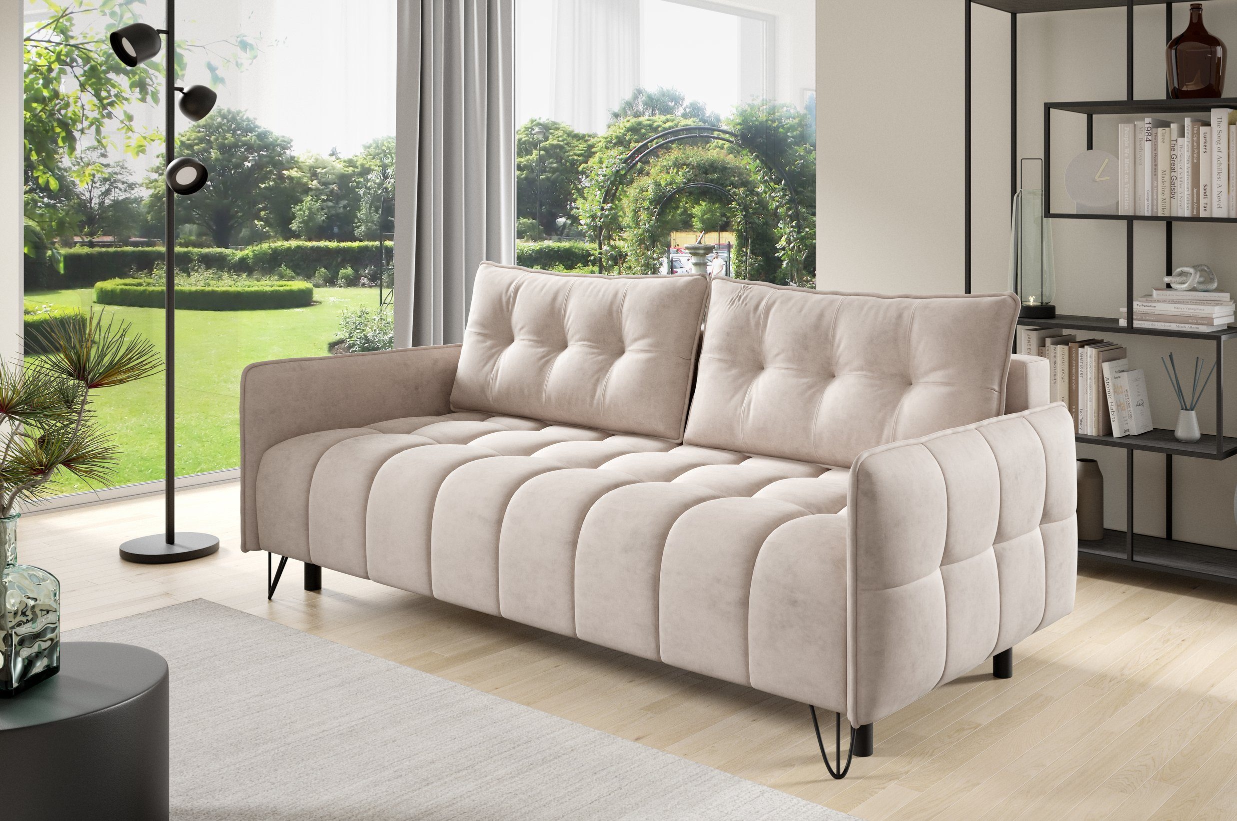 MOEBLO Schlafsofa PLUM, Sofa Couch für Wohnzimmer Polstersofa Sofagarnitur Wohnlandschaft mit Bettfunktion - (BxHxT): 218x95x104 cm, mit Schlaffunktion und Bettkasten