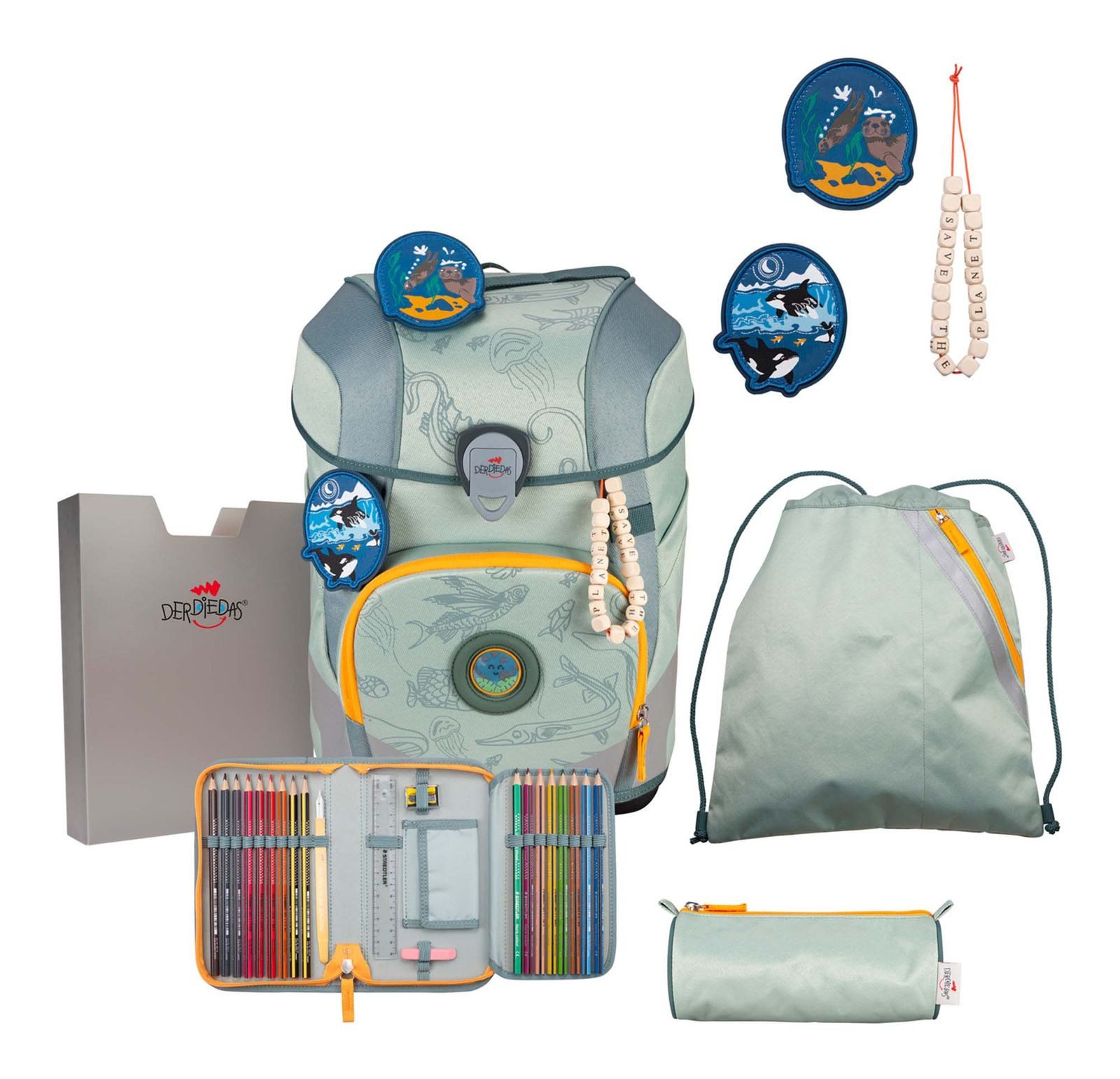 DerDieDas® Schulranzen Exklusiv Eco Schulranzenset 5-teilig (Set, 5-tlg)