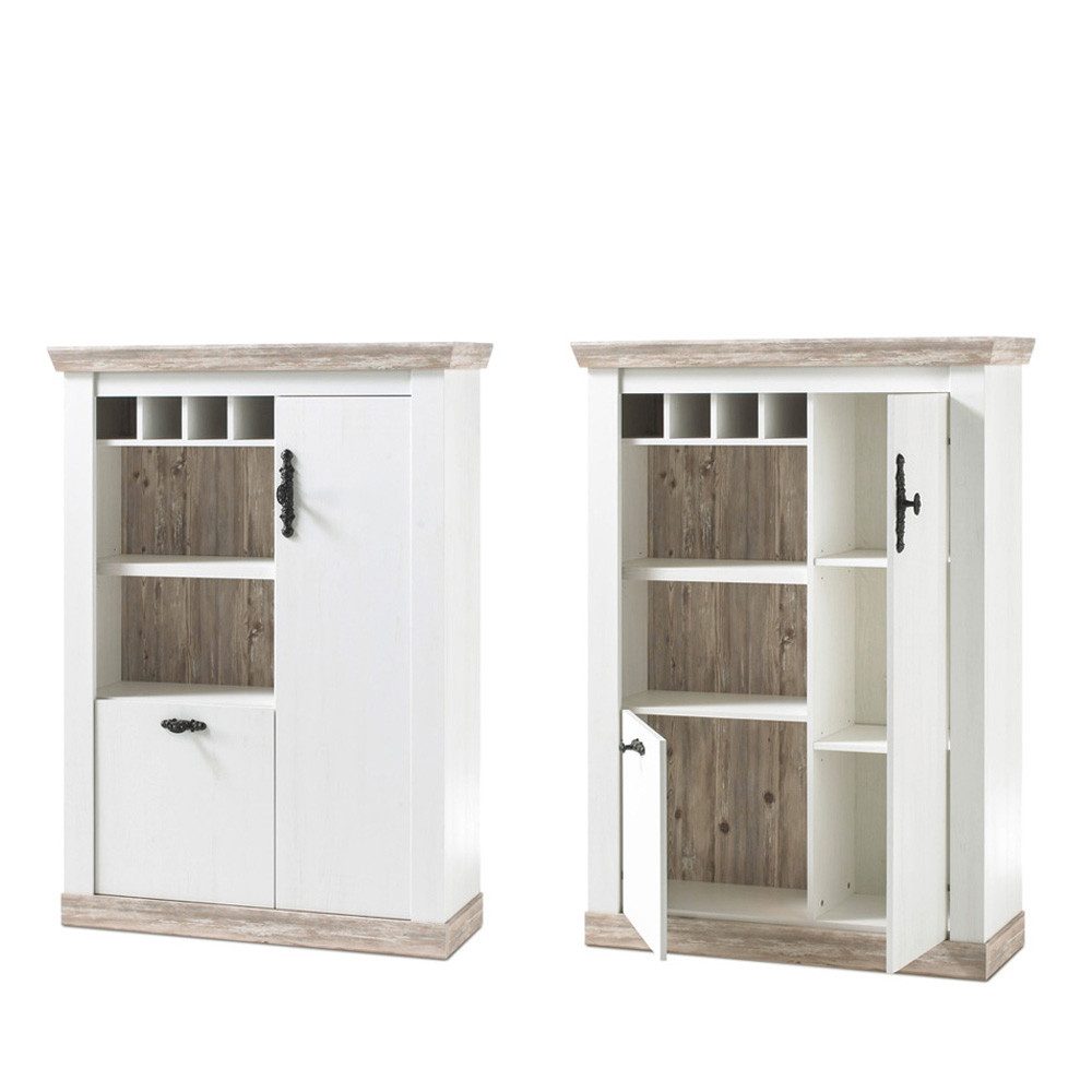 Lomadox Highboard FERNA-61, Pinie weiß und Oslo Pinie dunkel Nb. 105x146x37 günstig online kaufen