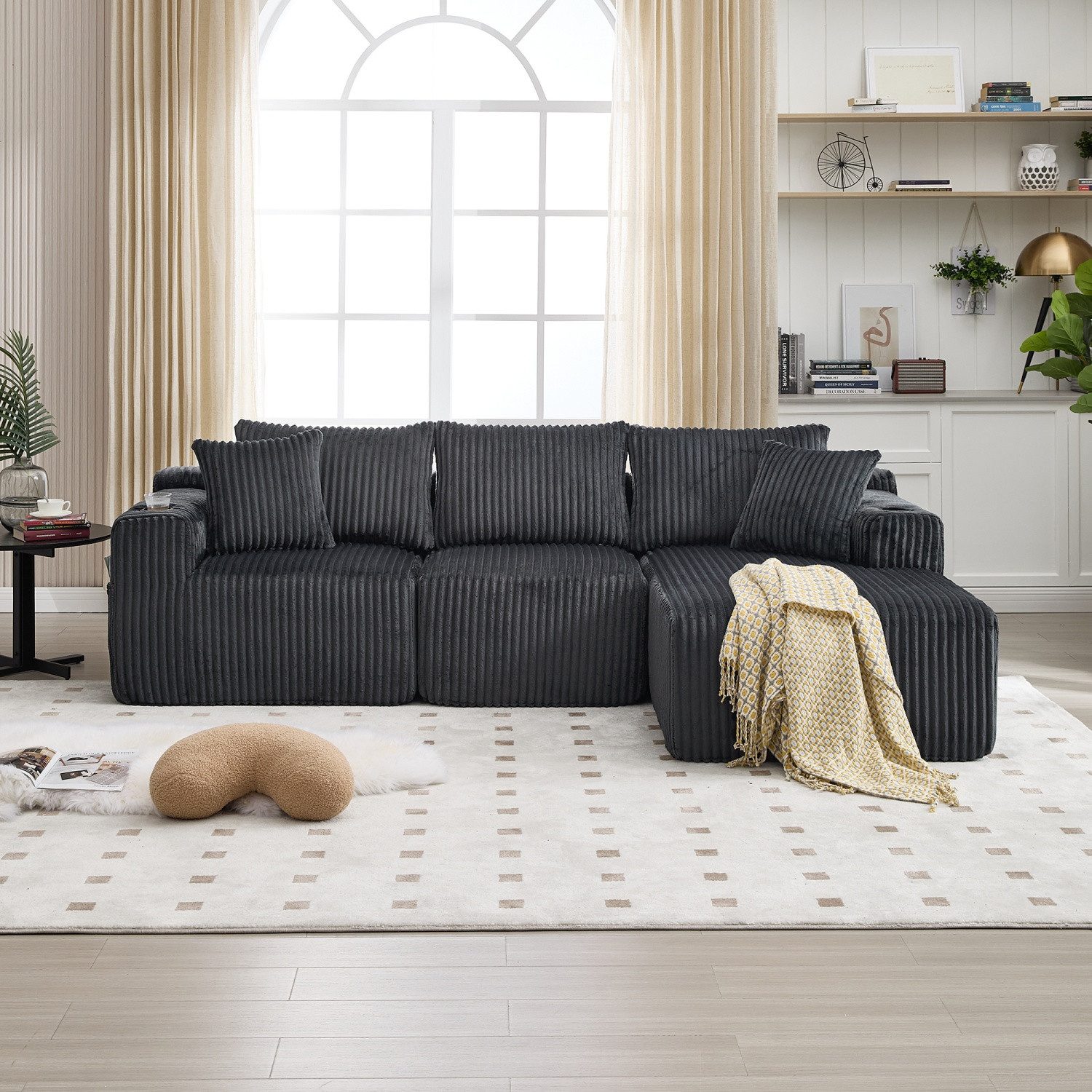 ANYSUN Ecksofa Modulares Sofa Set mit Chaiselongue & 2-Sitzer, Cordstoff Ecksofa, DIY-Kombination,mit 5 Kissen, seitliche Taschen & Getränkehalter, Ideal für Wohnzimmer, Apartment & Studio. ohne Montage