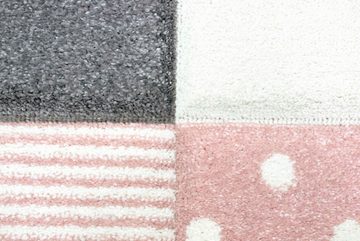 Kinderteppich Kinderteppich Kinderzimmer Spiel Teppich Herzchen Regenbogen Punkte Design creme rosa grau, Carpetia, rechteckig, Höhe: 13 mm