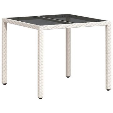 vidaXL Gartentisch Gartentisch mit Glasplatte Weiß 90x90x75 cm Poly Rattan