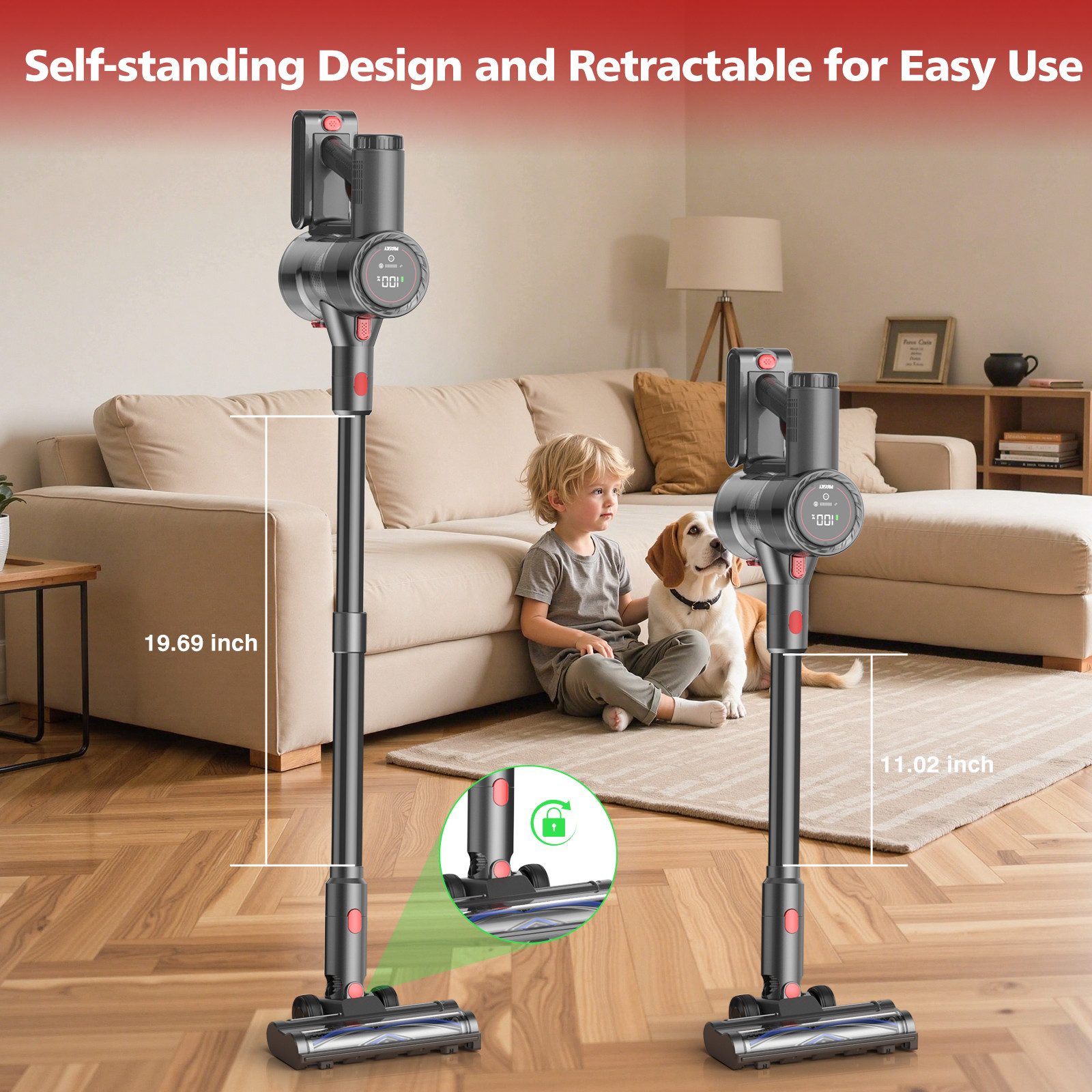 PRASKY Akku-Hand-und Stielstaubsauger Akku Staubsauger, 45000Pa/550W/60Min/1.5L Kabelloser Staubsauger, mit Beutel, Netzteil im Lieferumfang enthalten staubsauger kabellos