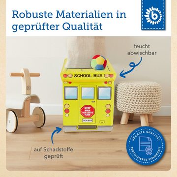 BIECO Spielzeugtruhe Bieco Aufbewahrungsbox mit Deckel Kinder Schulbus, faltbar, Sitzhocker mit Sitzgelegenheit, und Polsterung, Spielzeugkiste mit Stauraum, Sitztruhe, Jungen & Mädchen, 46 L, Belastbar bis 80 Kg, gelb