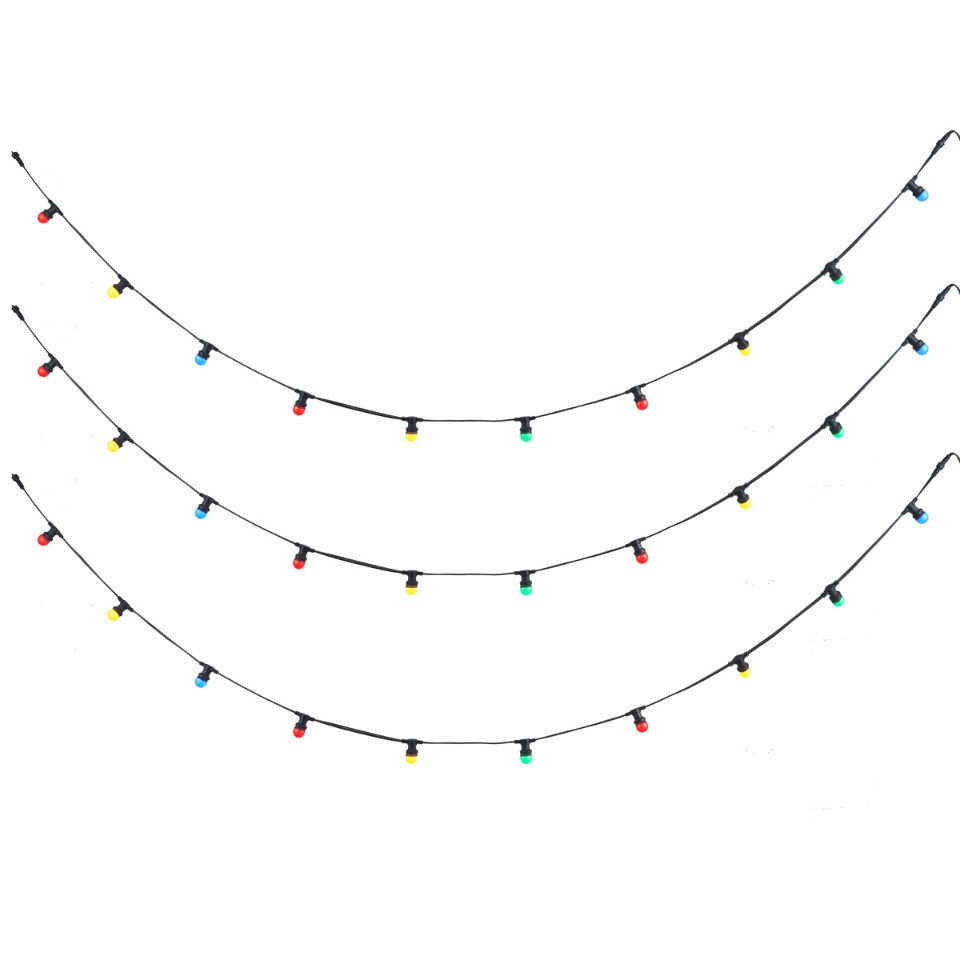 Qazqa LED-Lichterkette Lubber, 30-flammig, QAZQA Außen Lichterkette, e27, Schwarz, Kunststoff, Design