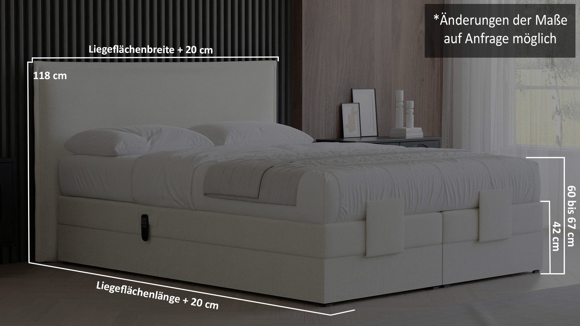 PAARA Boxspringbett elektrisch verstellbar mit Motor alle Größen Modell Madrid GM, mit einzigartigem Belüftungssystem