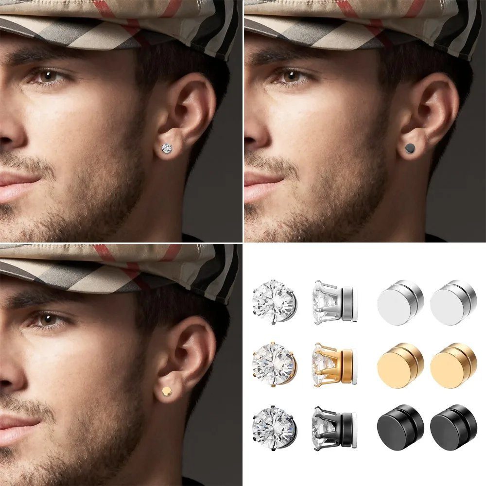 Karisma Schmuck Paar Ohrstecker 1 Paar Ohrstecker Edelstahl Hip Hop/Iced Out Ohrringe Unisex 6 und 8mm, Kein Piercing