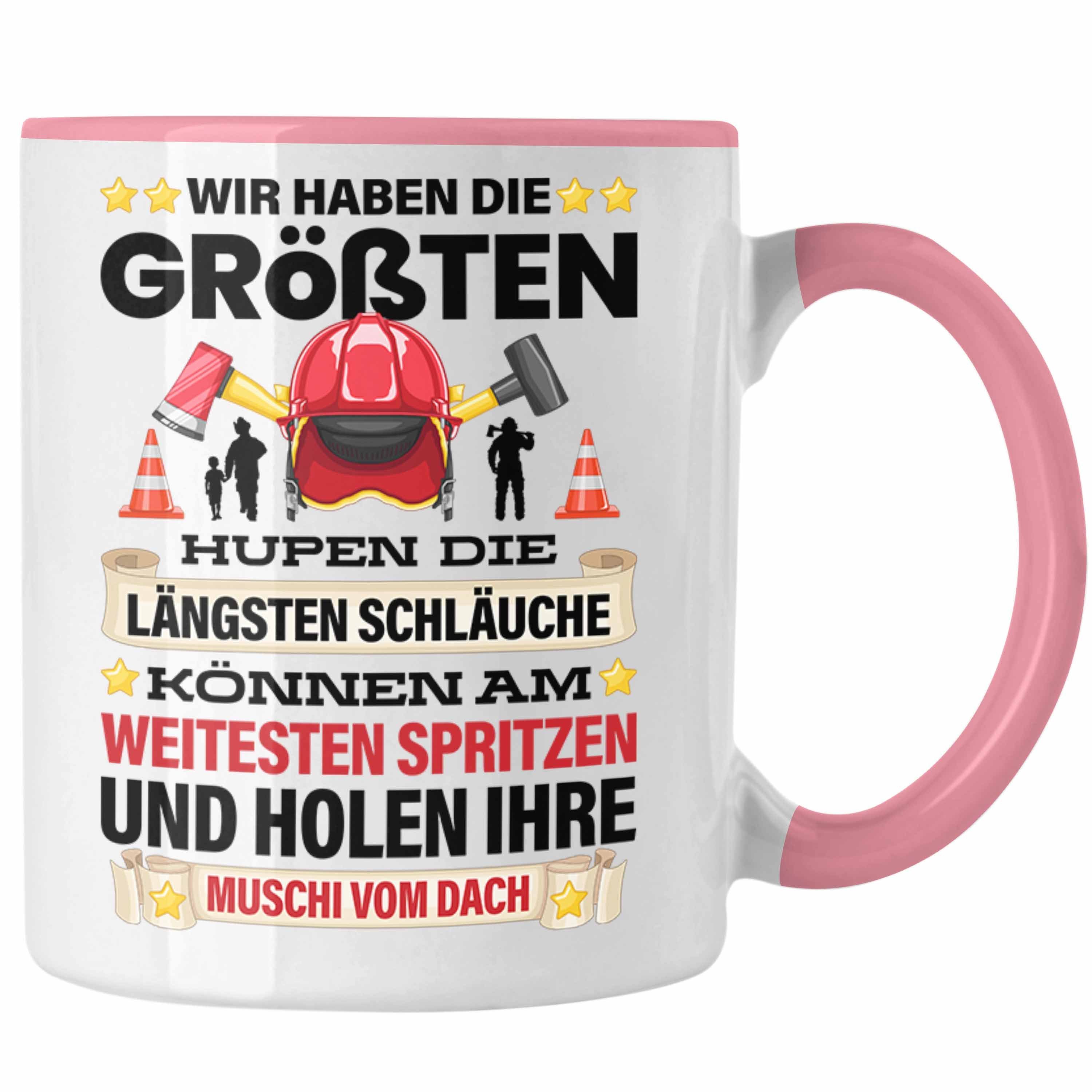 Trendation Tasse Trendation - Feuerwehr Tasse Geschenk für Feuerwehrmann Geburtstag Männer Spruch Versaut Erwachsenen Humor Rosa