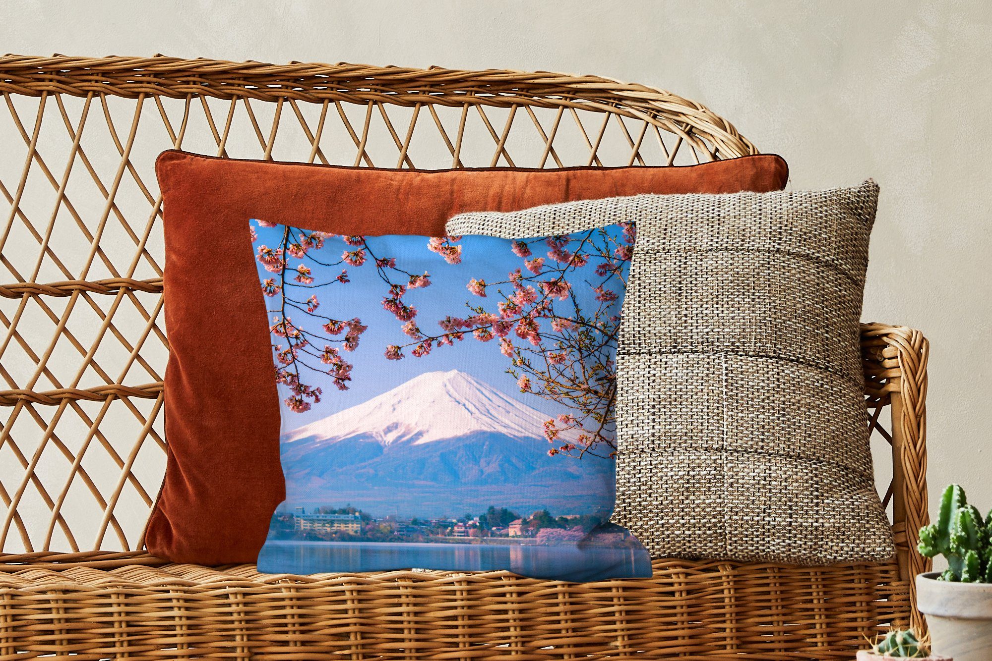 MuchoWow Deko, Wohzimmer, Berg mit auf Dekokissen Fuji Japan, asiatischen Füllung den Schlafzimmer, Zierkissen für Blick im Sofakissen