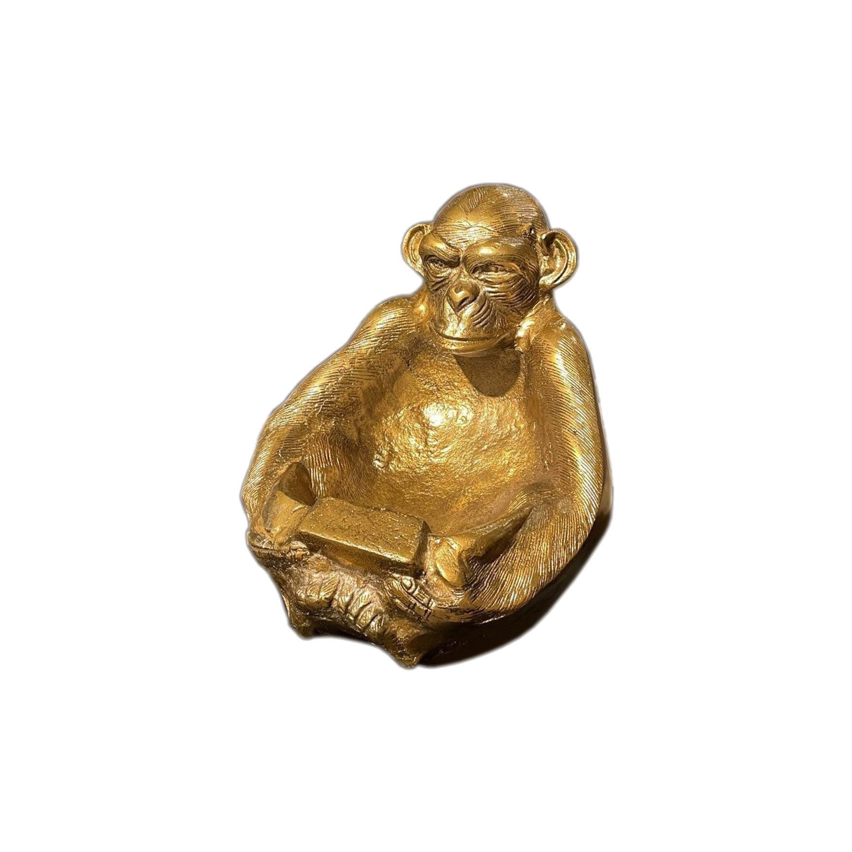 More2Home Dekoschale MONKEY, Affe mit Ablageschale in Aluminium massiv (3 KG) gold