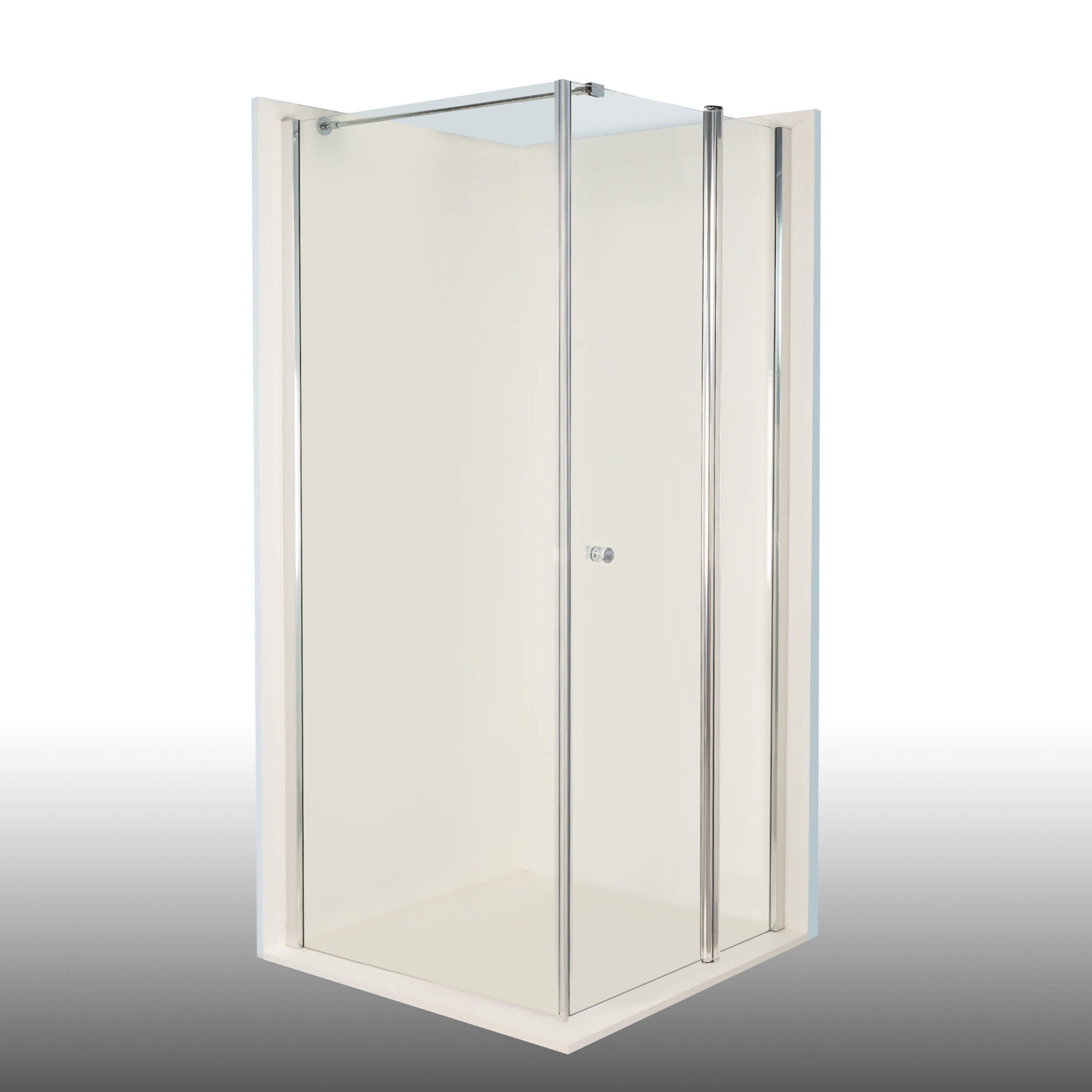 Dusbad Eckdusche Dusche Dusbad Vital 2 Drehtür an Festteil rechts + Duschwand links, BxT: 90x82 cm, ESG-Glas