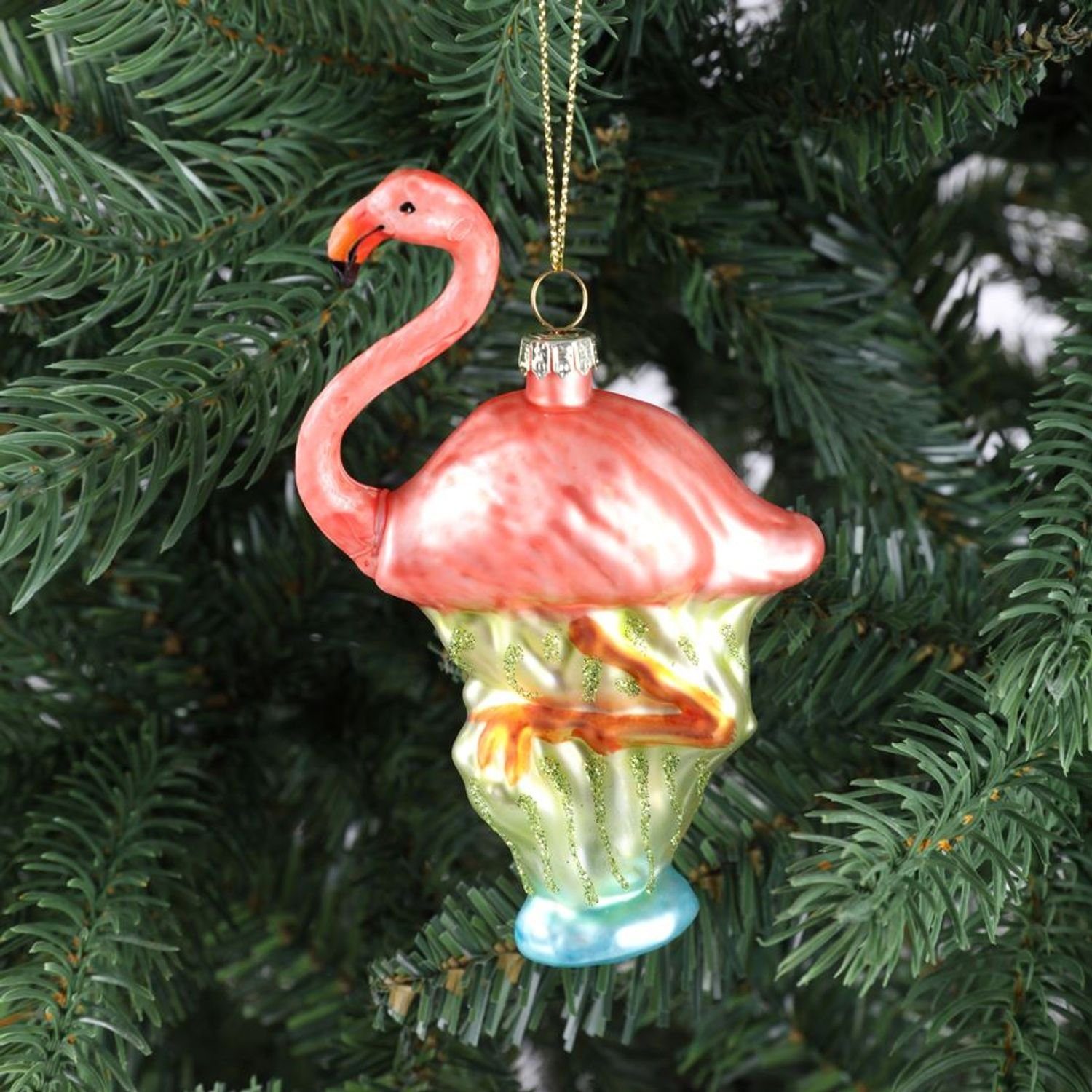 Flamingo Christbaumschmuck Weihnac 12,5cm Glas-Weihnachtsbaum-Anhänger Weihnachtsbaumkugel BURI