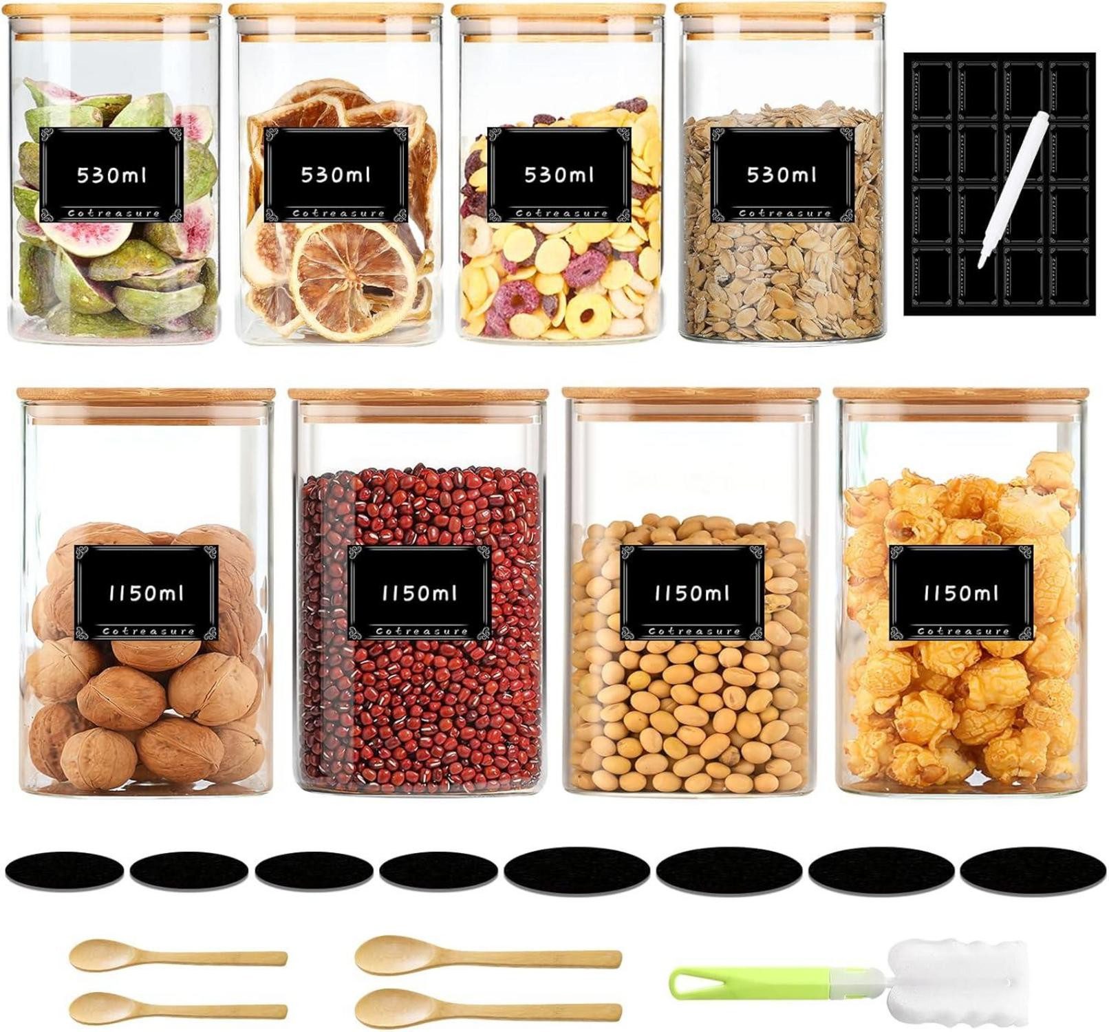 LuxusKollektion Gläser-Set VorratsgläSer mit Deckel 8er Set Luftdicht GlasbehäLter Spaghetti