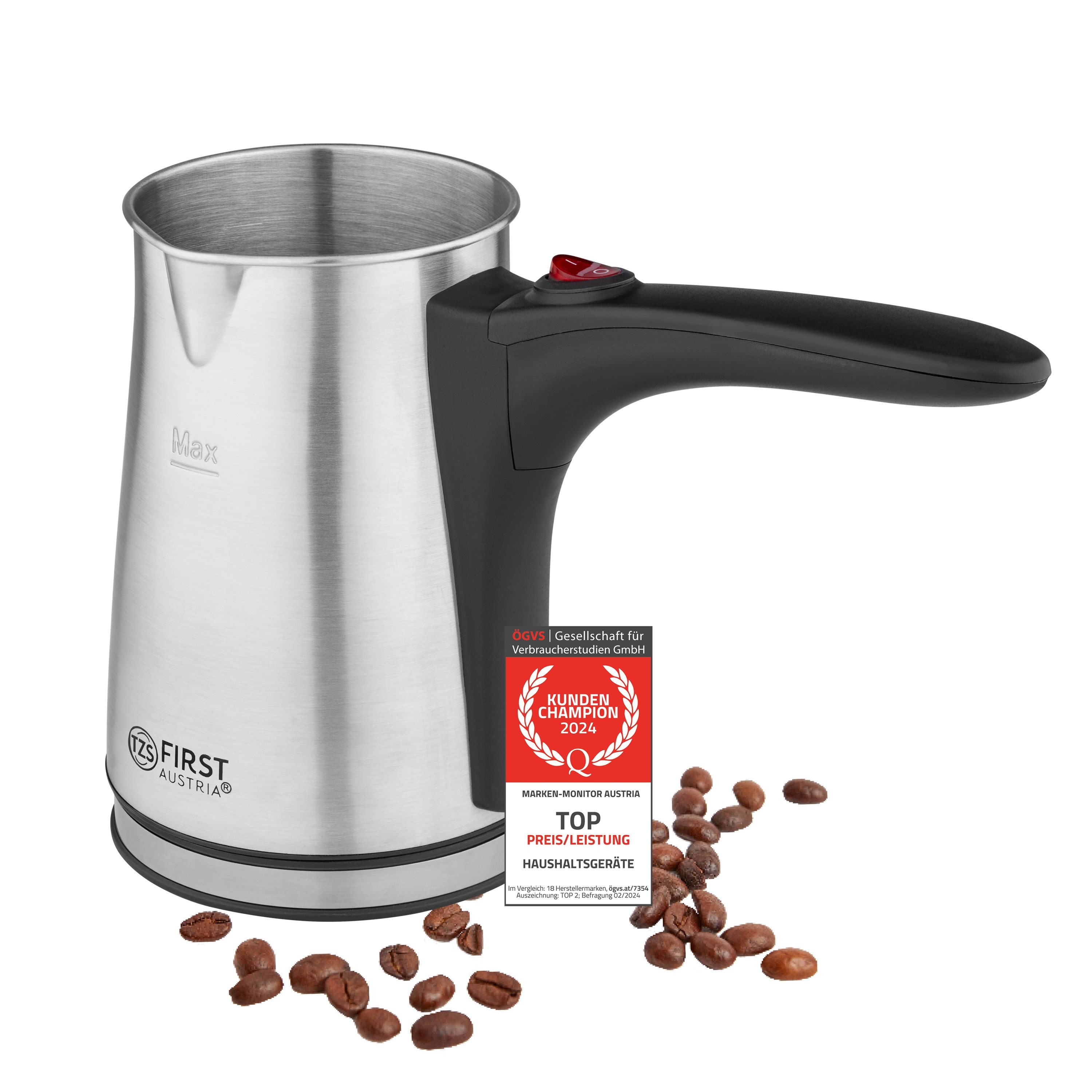 TZS FIRST AUSTRIA Kaffeebereiter, Edelstahl, mit rutschfestem Griff geeignet für Zuhause, Büro, Reisen