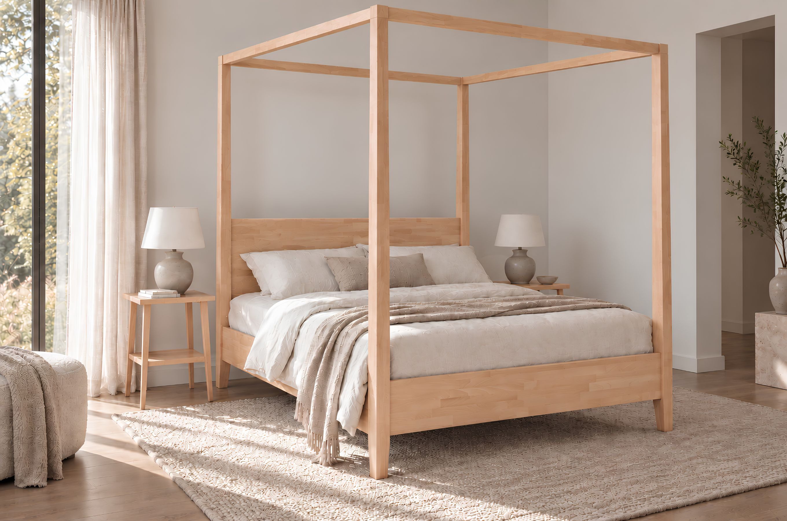 Visby Himmelbett Canopy (Baldachin Bett-Gestell, Buchenbett), 140/200, Buche - lackiert, Naturfarben