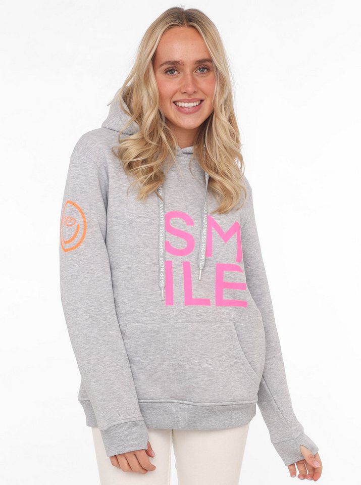 Zwillingsherz Hoodie "Alissa" Langarm, Kapuze, Neon-Details, Kordelzug, Frontprint, Kängurutasche