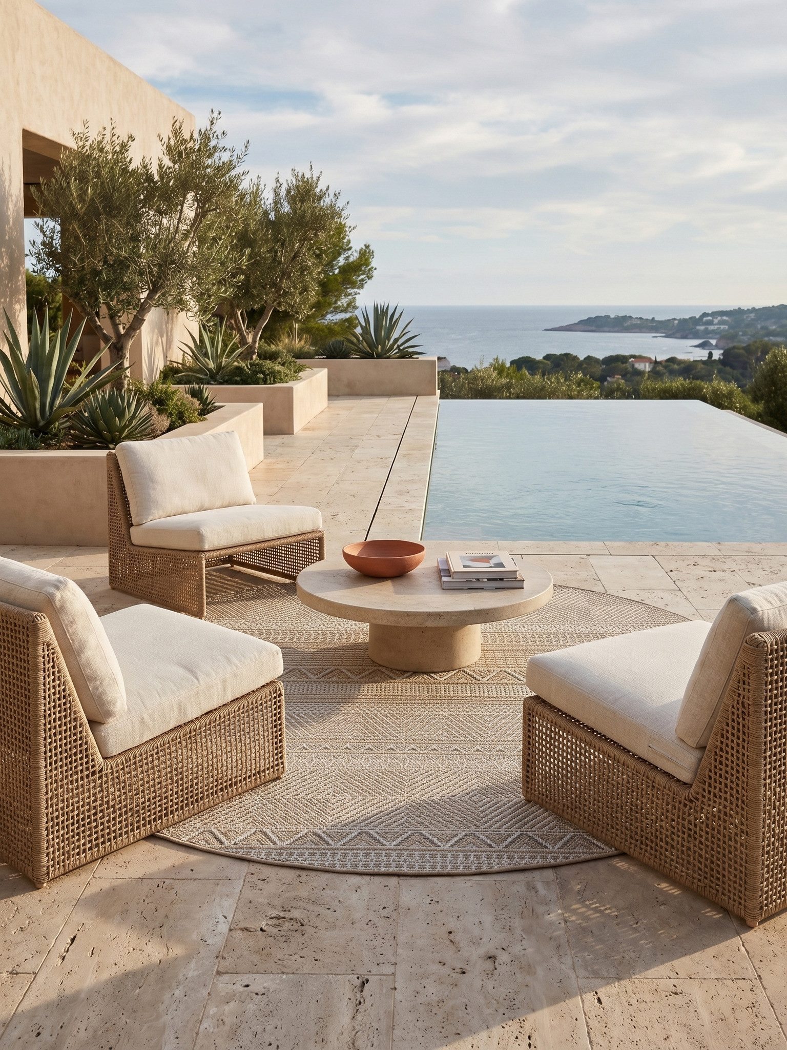 KADIMA DESIGN Teppich VENTOUX Wetterfest UV-Beständig Balkon Waschbar Strapazierfähig, Rund, Höhe: 5 mm, Beige, 80x80 cm, Outdoor Balkonteppich Terrasse Pflegel – Bild 2 von 5