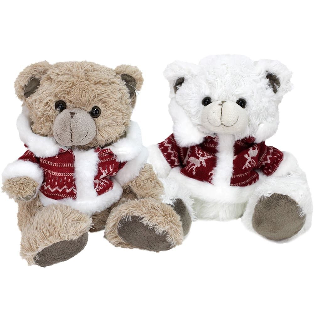 BEMIRO Tierkuscheltier Plüsch Winter Teddybär mit Weihnachtsjacke - ca. 25 cm