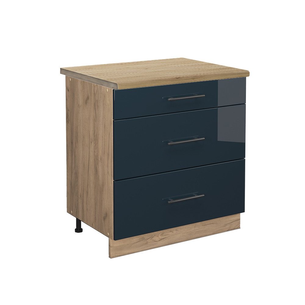 Vicco Unterschrank Fame-Line, Dunkelblau Hochglanz/Goldkraft Eiche, günstig online kaufen