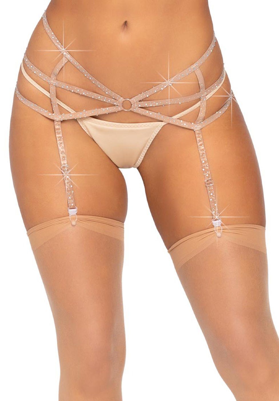 Leg Avenue Strumpfhalter Strumpfhalter mit Schmucksteinen - Beige, mit Glitzersteinen
